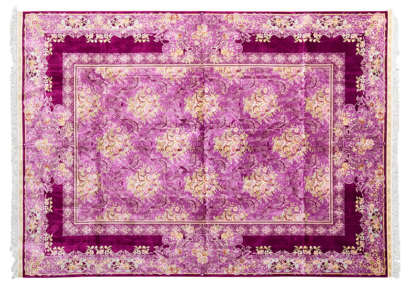 Hand-Knotted Persian Style Estate Rug, 12 ft. x 8 ft 2 in.: Hand-knotted Persian style estate rug with floral designs 12 ft. x 8 ft. 2 in. Provenance: Property from the Estate of Robert A. "Bob" Funk Sr. - trailblazing American