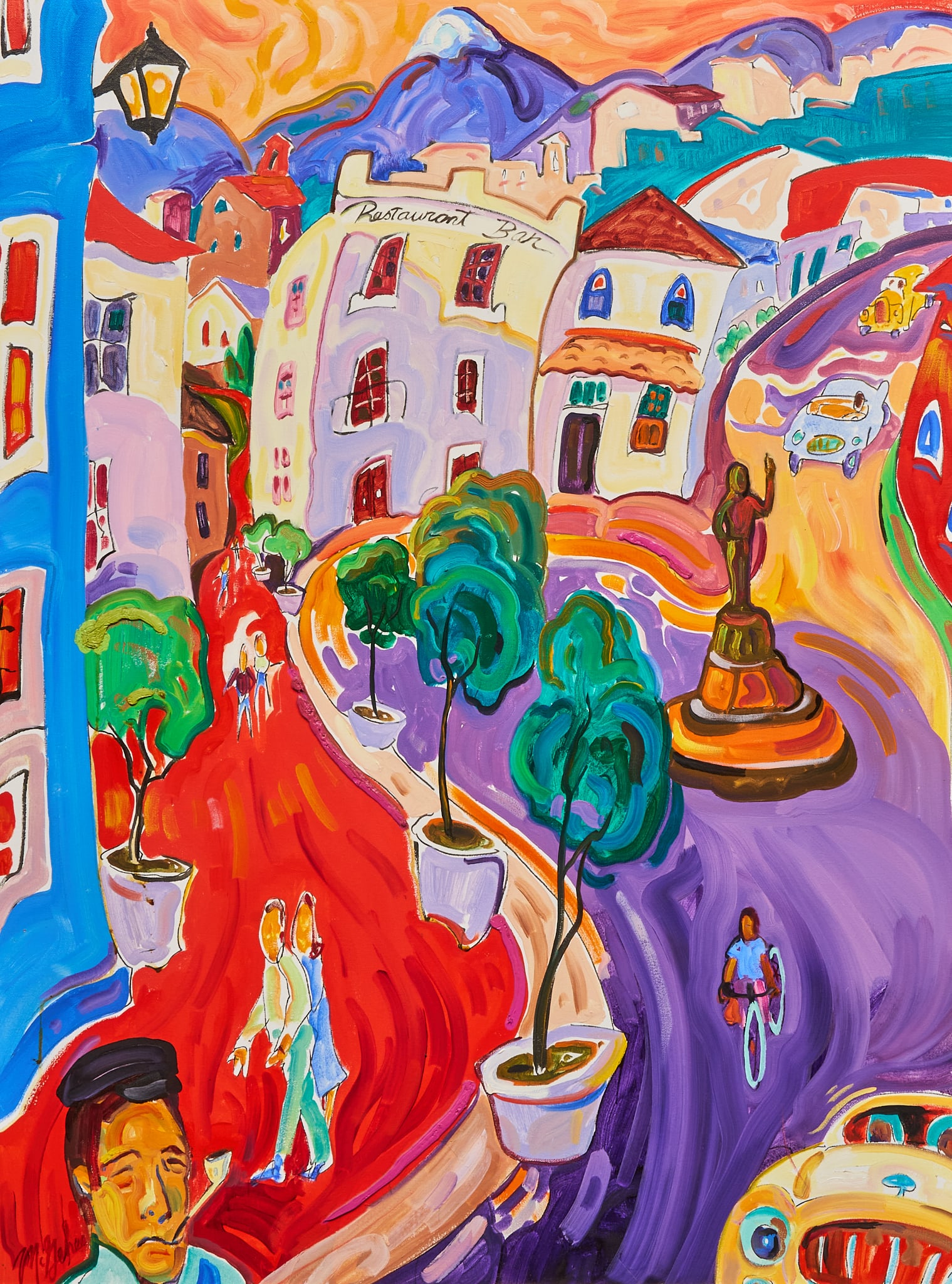 Rod McGehee, "Spanish Village": Rod L. McGehee (Kerrville, Texas, b. 20th C.), "Spanish Village", oil on canvas, signed lower left, titled on the stretcher bar sight: 40 x 30 in., frame: 48.5 x 38.5 in. Provenance: Propert