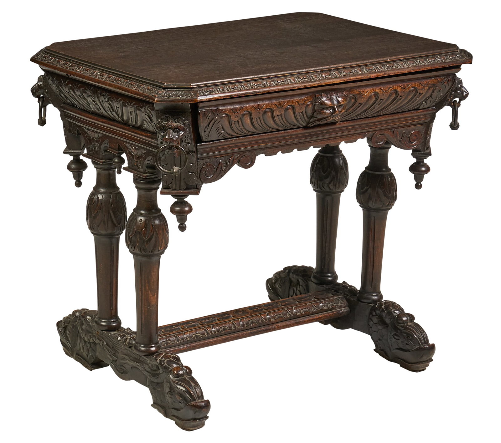 Victorian Dark Carved Wooden Side Table (1 of 4)