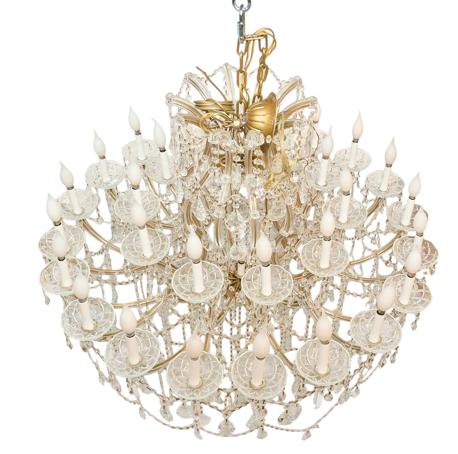 Crystal Chandelier: Crystal chandelier with numerous arms and pendants height 47 in. x width 35 in. x depth 35 in. Provenance: Property from the Estate of Robert A. "Bob" Funk Sr. - trailblazing Ame