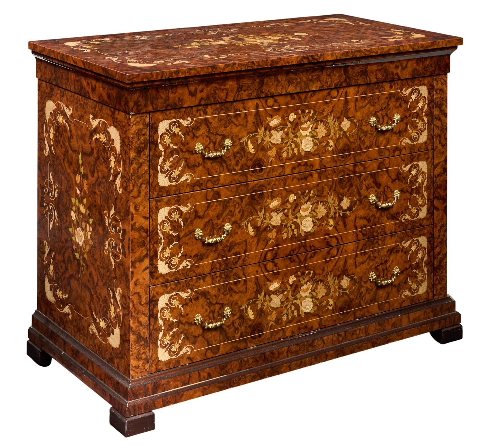 Italian Chest of Drawers: Italian chest of drawers with marquetry inlay height 34 in. x width 44 in. x depth 21 in. Provenance: Property from the Estate of Robert A. "Bob" Funk Sr. - trailblazing American