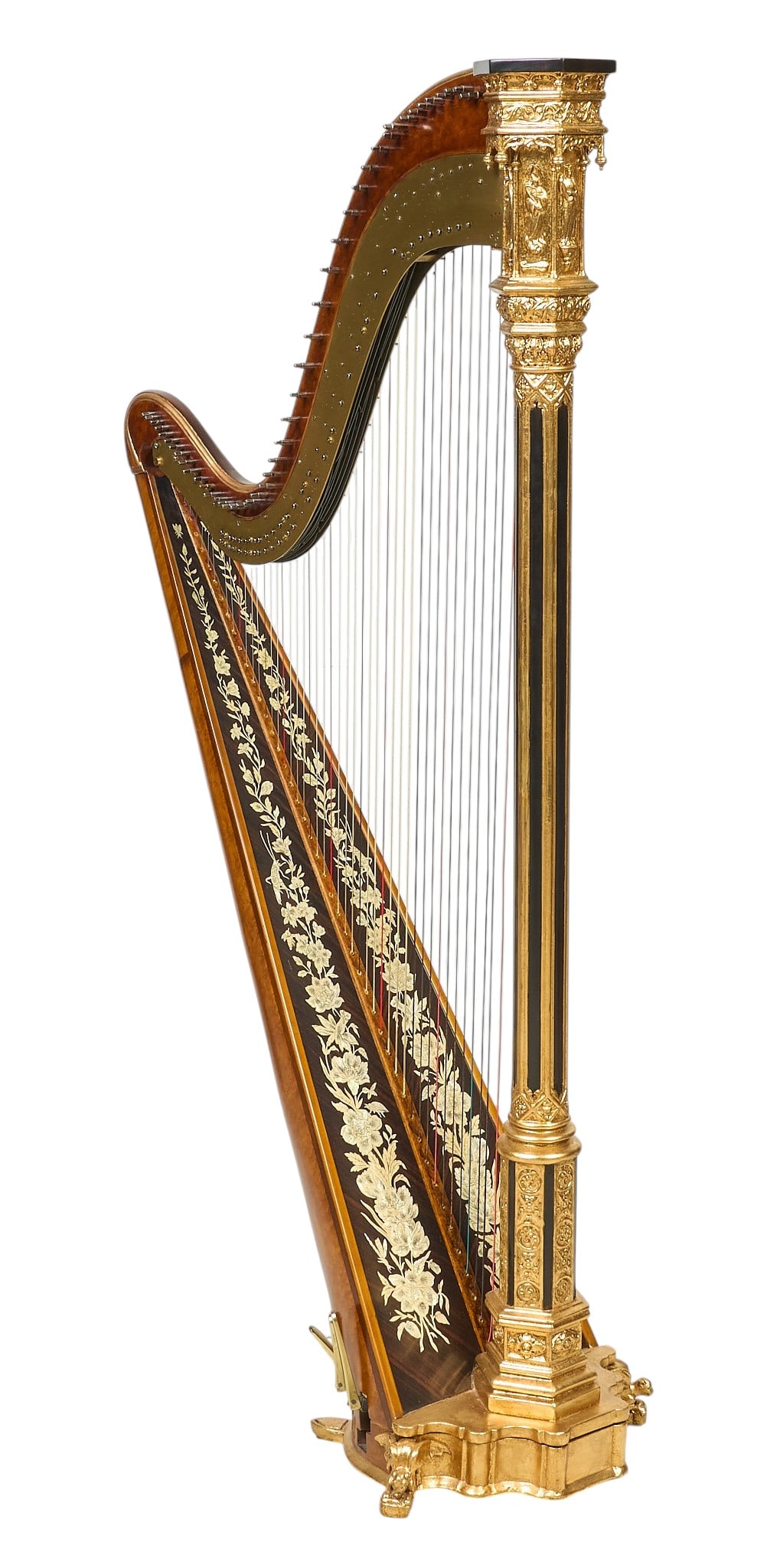 Sebastian Erard, Harp: Sebastian Erard (1752 - 1831, France) harp with inlay and gilt decoration, marked at top of instrument; needs heavy tuning height 69 in. x width 36 in. x depth 19 in. Provenance: Property