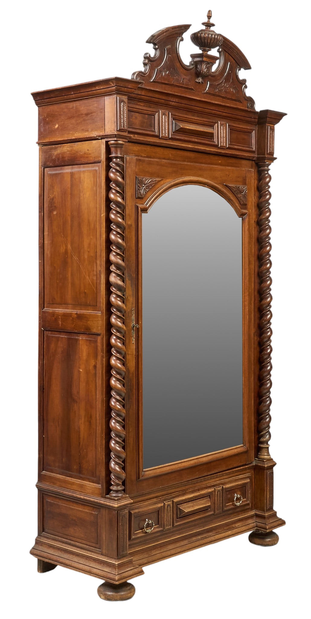 French Armoire: French armoire with mirror and barley twist decoration height 104 in. x width 48 in. x depth 23 in. Provenance: Property from a home in San Antonio, Texas