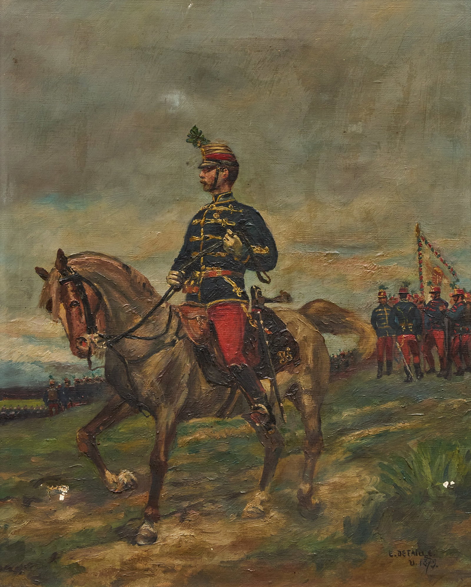 After Edouard Detaille, Mounted Hussar, ca. 1879: Handpainted copy of Edouard Detaille's 1879 painting, "Home-Defense Hussar Major" ("Major de hussards de l'armée territoriale", Museum of Fine Arts, Budapest),