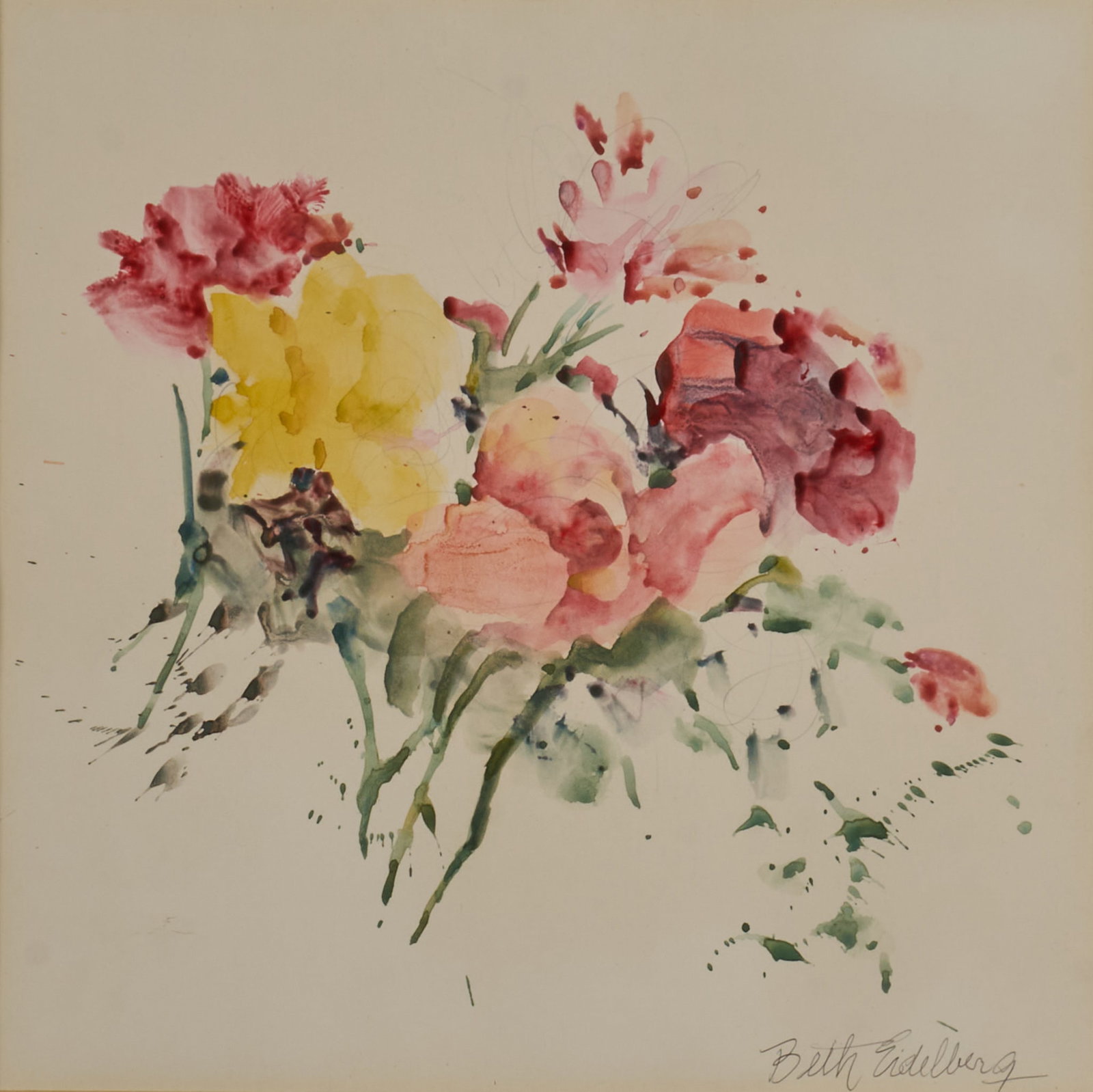Beth Eidelberg, Wildflowers: Beth Eidelberg (Texas, 1933-2018), wildflower study, watercolor on paper, signed lower right sight: 11 x 11 in., frame: 17.5 x 17.5 in. Provenance: Property from a home in Aransas Pass, Texas
