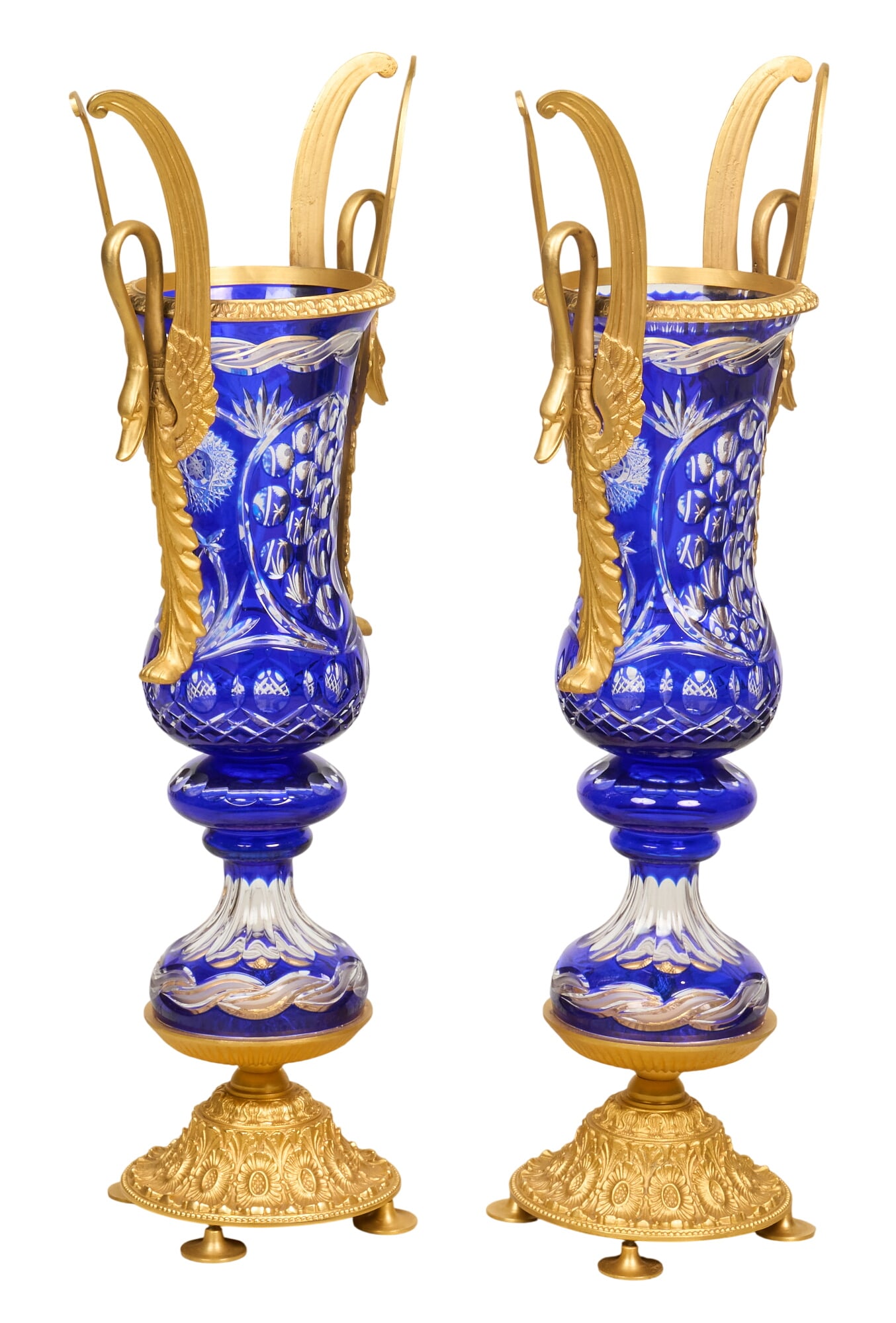 Pair of Ornate Bohemian Vases: Pair of ornate Bohemian cut crystal vases with ormolu mountings height 35 in. x width 13 in. x depth 9 in. / each Provenance: Property from the Estate of Robert A. "Bob" Funk Sr. -