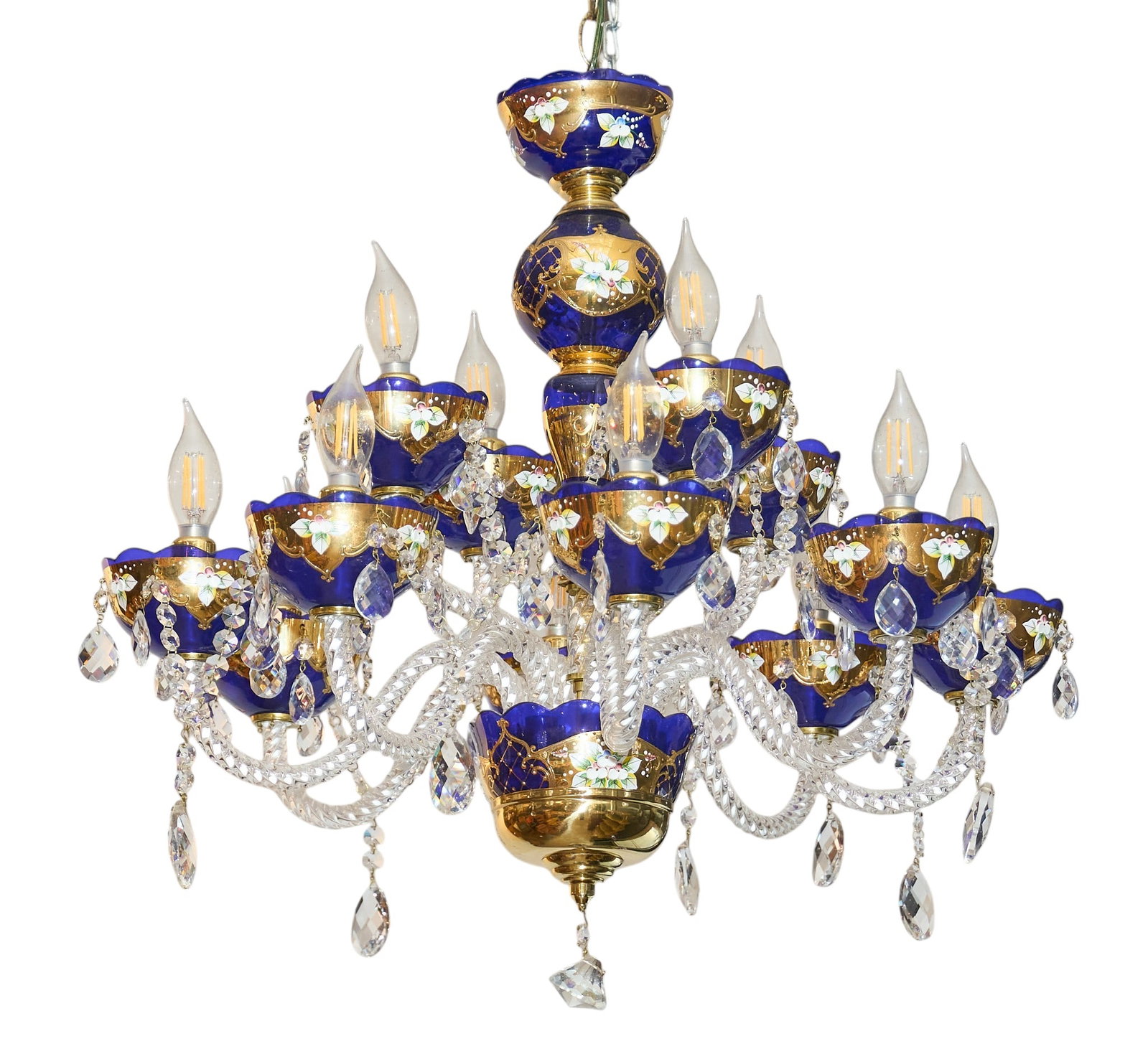Bohemian Glass Chandelier: Bohemian glass chandelier with gilt decoration height 24 in. x diameter 24 in. Provenance: Property from the Estate of Robert A. "Bob" Funk Sr. - trailblazing American businessman,