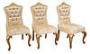 Set of (12) Italian Silk Dining Chairs: Set of twelve Italian dining chairs in tufted white silk upholstery, supported on cabriole legs, circa 21st century height 43 in. x width 24 in. x depth 24 in. / each Provenance: Property