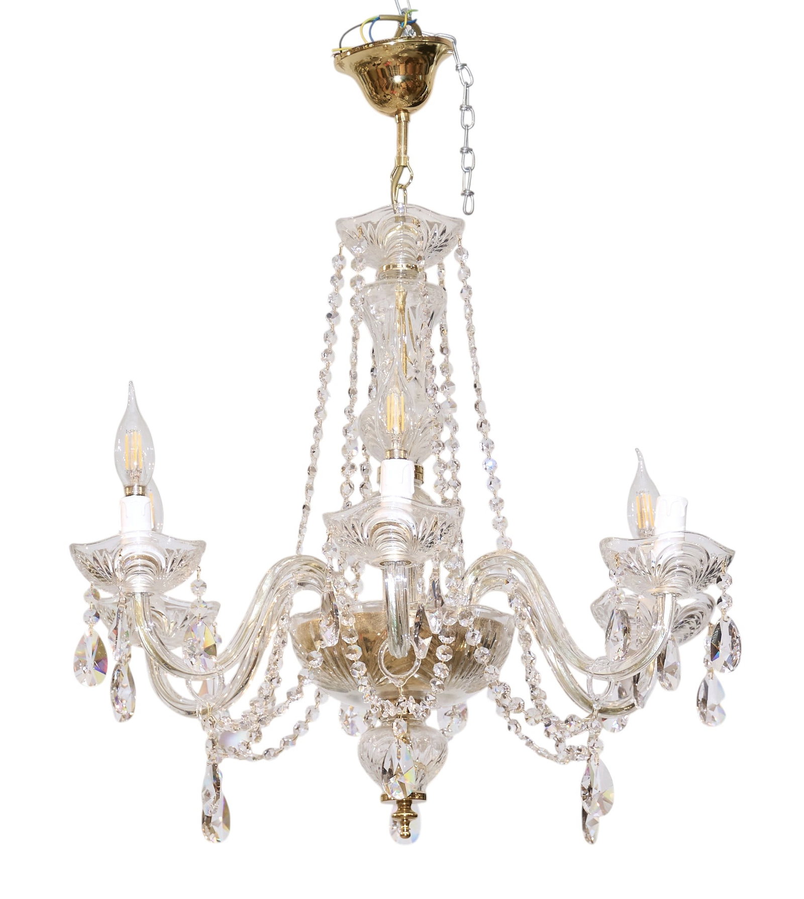 Glass Chandelier: Four-light glass chandelier height 24 in. x diameter 24 in. Provenance: Property from the Estate of Robert A. "Bob" Funk Sr. - trailblazing American businessman, philanthropist, and