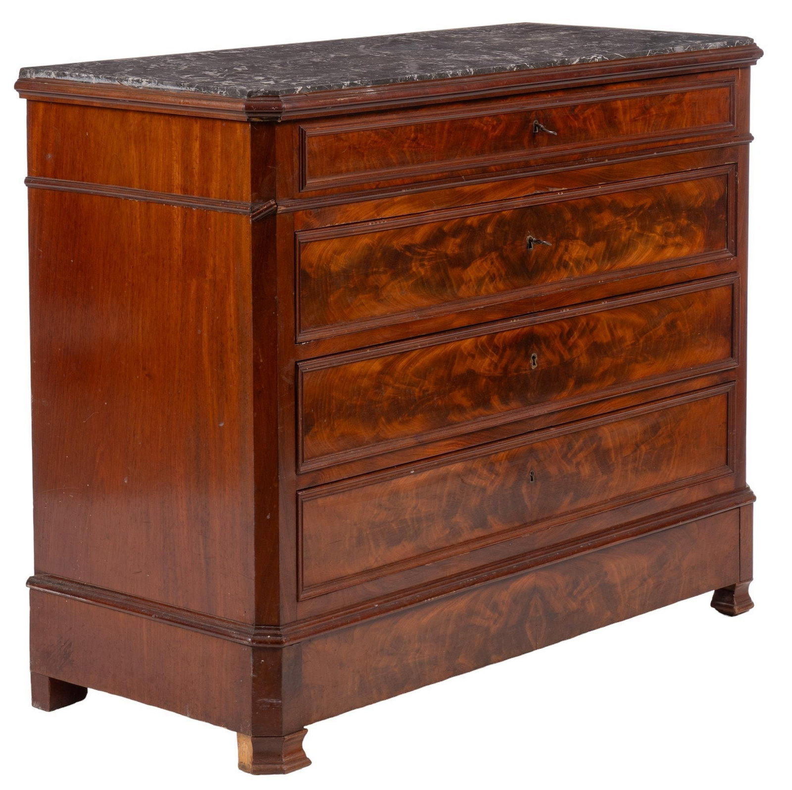 Louis Philippe Chest of Drawers: French Louis Philippe style chest of drawers height 38.5 in. x width 45.5 in. x depth 21 in. Provenance: Property from a home in San Antonio, Texas