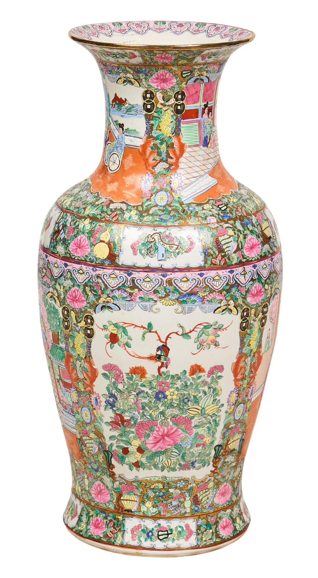 Chinese Famille Rose Porcelain Vase: Vintage Chinese Famille rose porcelain floor vase, decorated with figural and floral motifs, circa 20th century height 31 in. x width 14 in. x depth 14 in. Provenance: Property from the