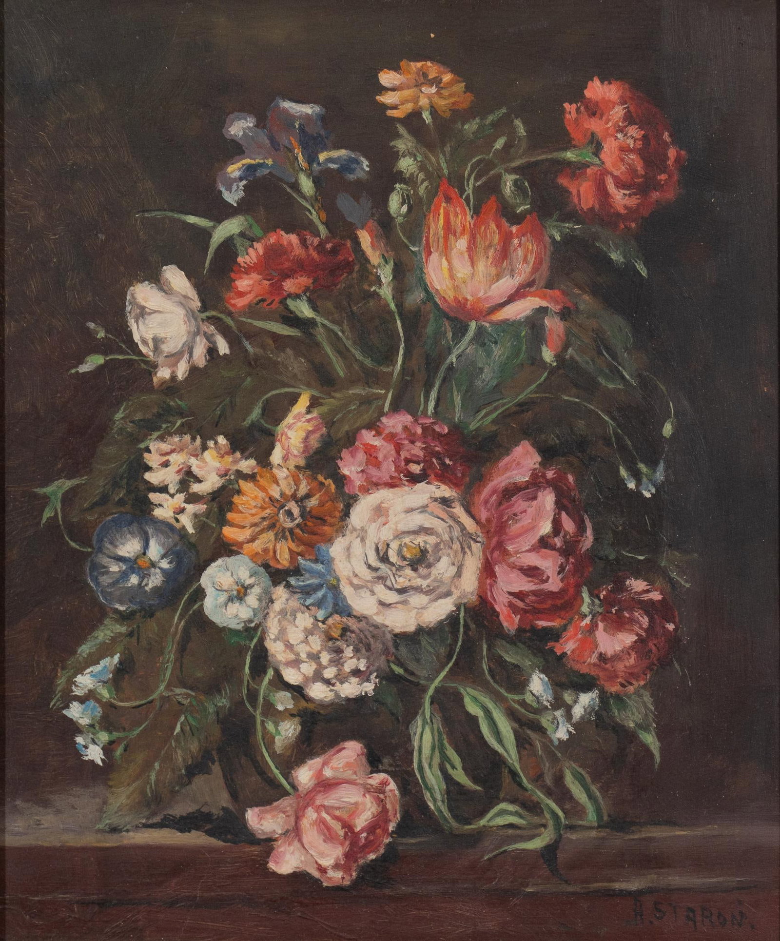 A. Staroni, Vintage Floral Bouquet: A. Staroni, vintage floral bouquet, oil on panel sight: 12 x 9 in., frame: 15 x 13 in. Provenance: Property from a home in San Antonio, Texas