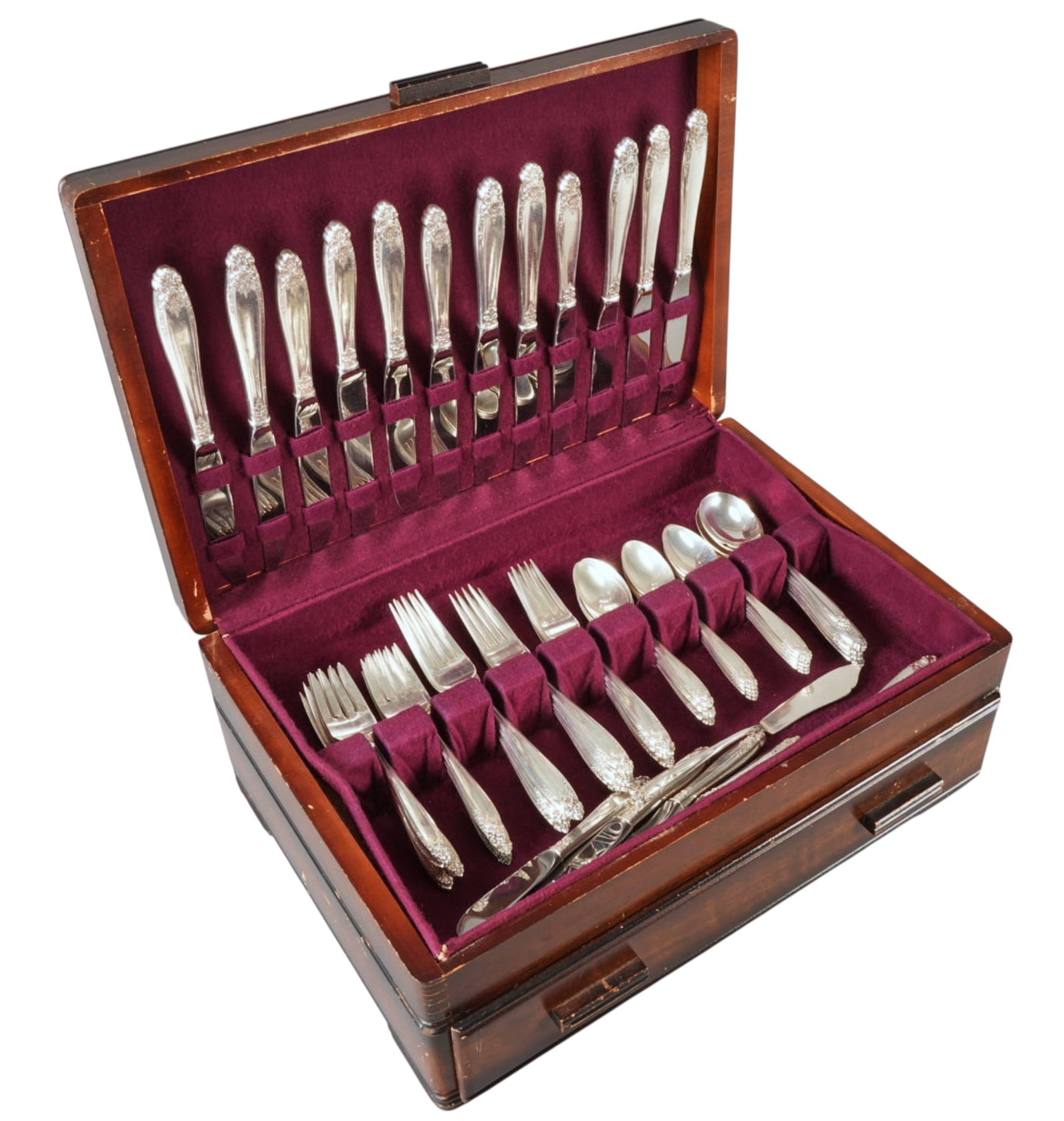 "Prelude" by International Sterling 74 pc Partial Flatware Set: "Prelude" sterling silver 74 pc partial flatware set by International Silver, no monogram or removal, partial set Includes: 12 dining knives 8 7/8 in. 5 dining forks 7 1/4 in. 12 salad