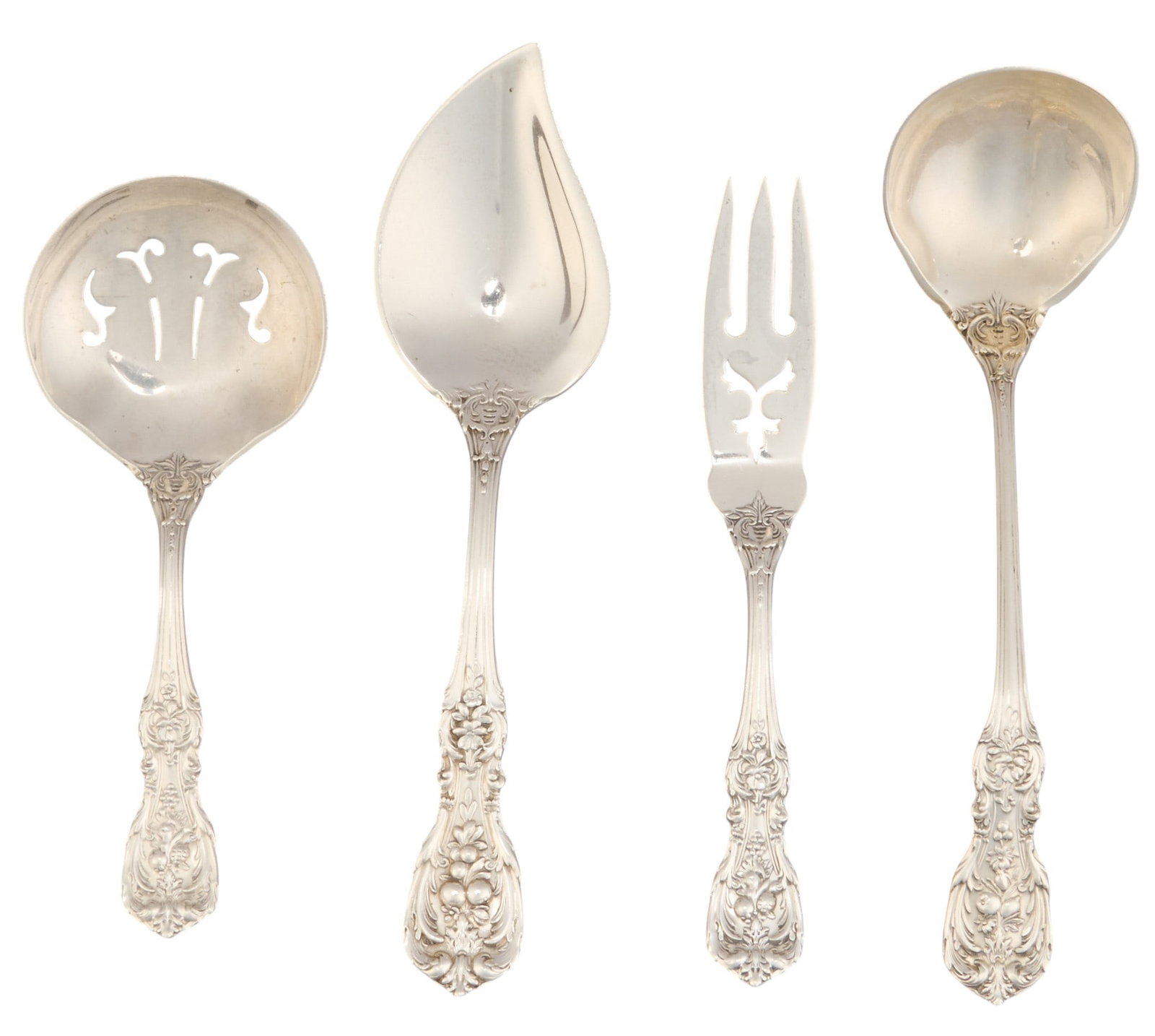 (4) "Francis I" by Reed & Barton Sterling Silver Serving Utensils: Four "Francis I" sterling silver serving utensils, by Reed & Barton, no monogram or removal Length: 6 in. / longest Total weight: 3.9 g Provenance: Property from an estate collection at