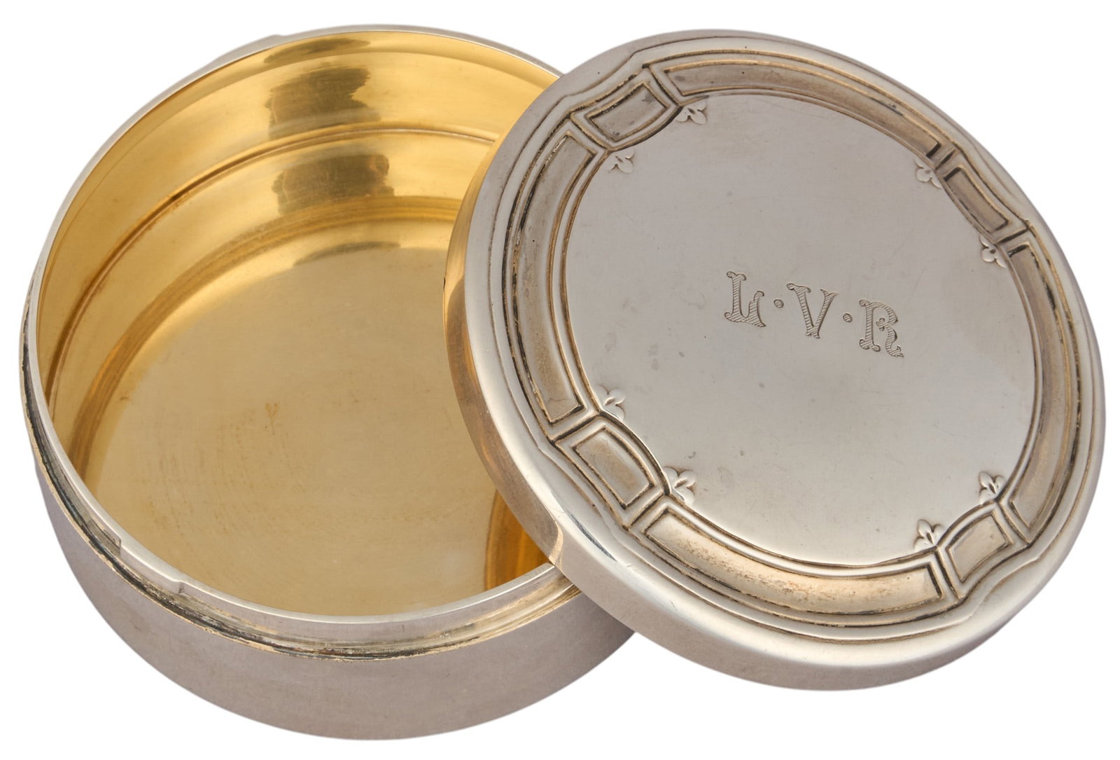 Tiffany & Co. Sterling Silver Round Keepsake Box: Tiffany & Co. sterling silver circular keepsake box, monogrammed "LVB", marked to underside Size: 2.75 in. x 1 in. Total weight: 3.26 ozt