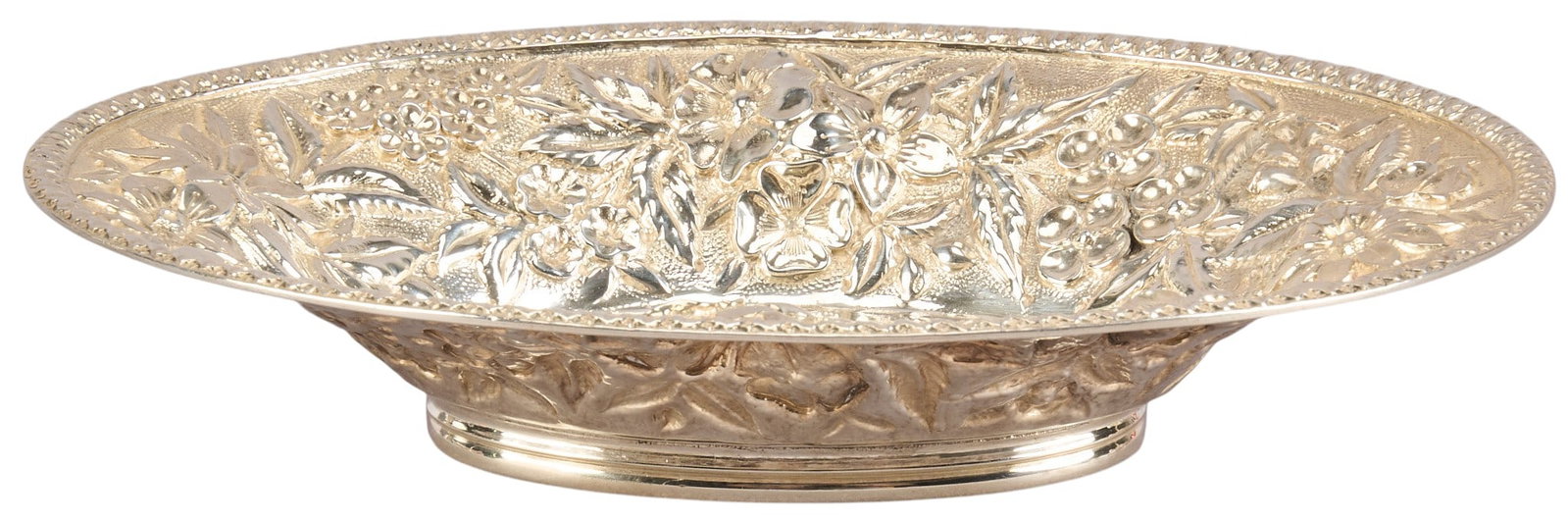 Sterling Silver Oval Repousse Bowl: Sterling silver oval shaped bowl, with repousse design, marked Size: 6.5 in. x 4.5 in. / each Total weight: 5.17 ozt Provenance: Property from an estate collection at a home in the Lincoln Heights