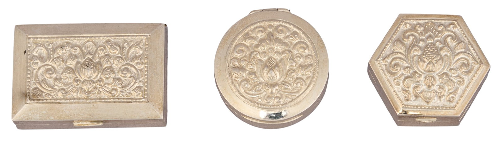 (3) Sterling Silver Repousse Pill Boxes - 2