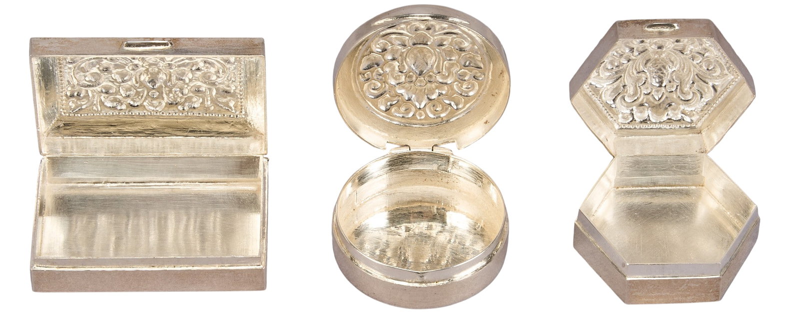 (3) Sterling Silver Repousse Pill Boxes - 4