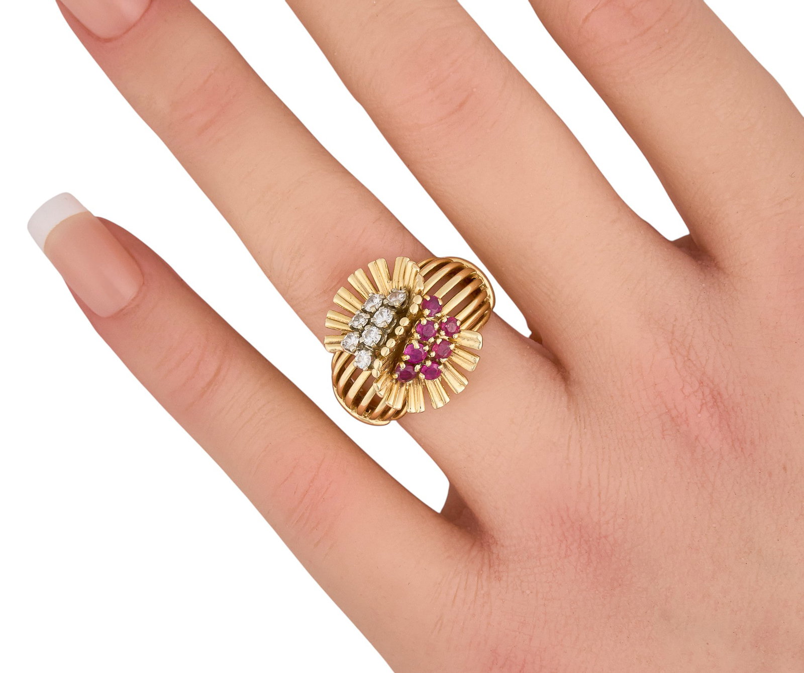 14K Diamond & Ruby Cocktail Ring - 2