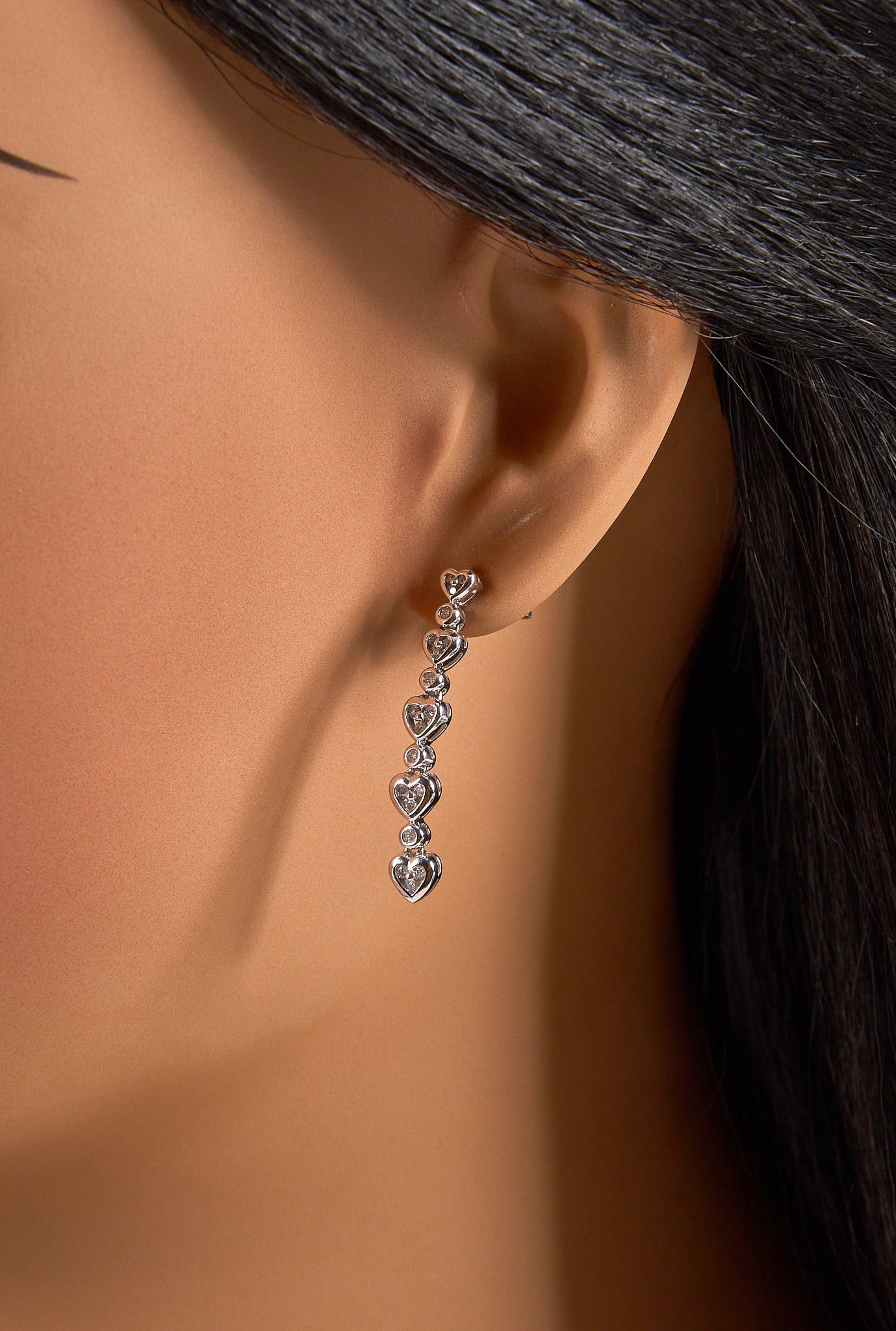 14K Diamond Heart Drop Earrings - 2