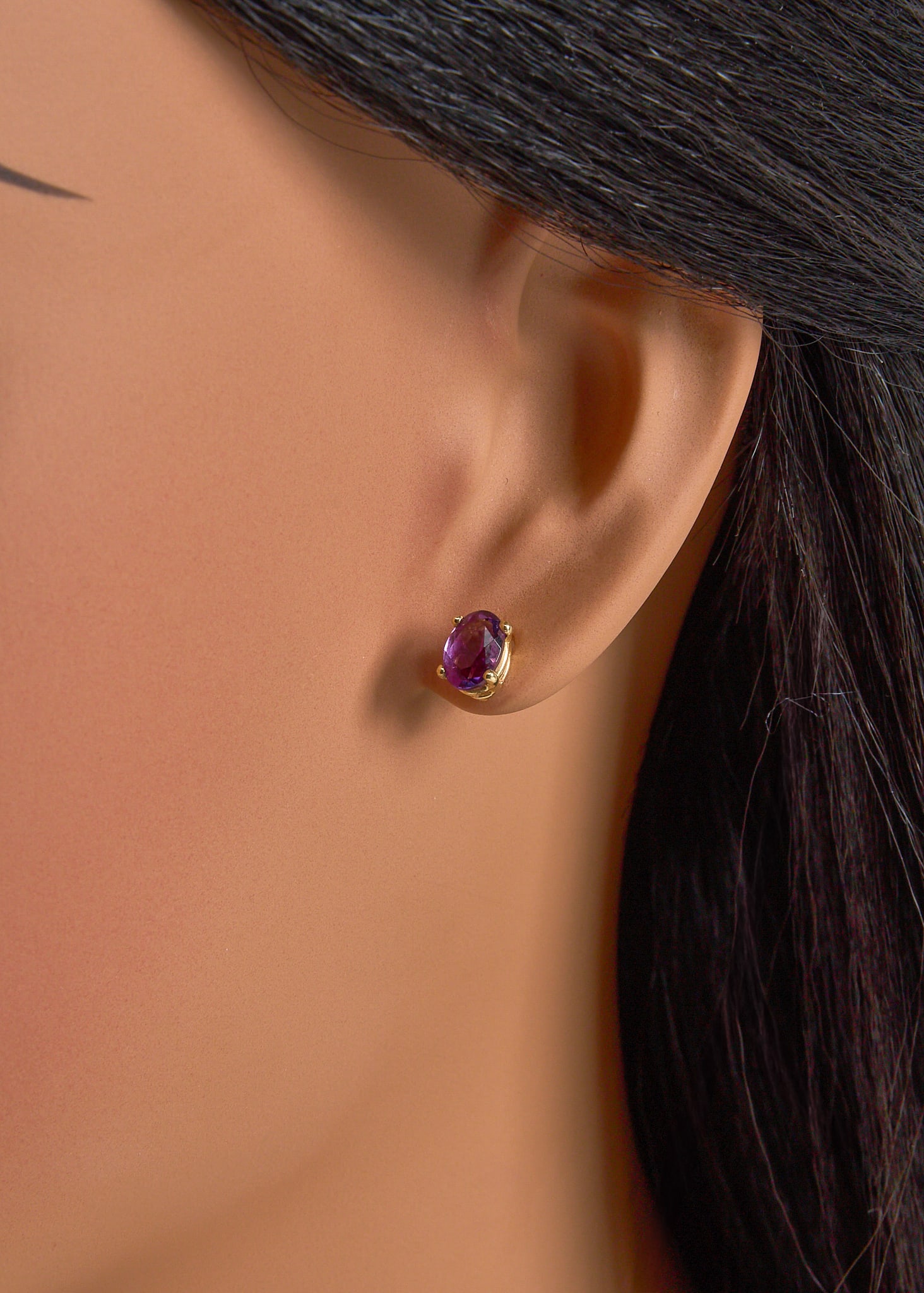 14K Amethyst Stud Earrings - 2