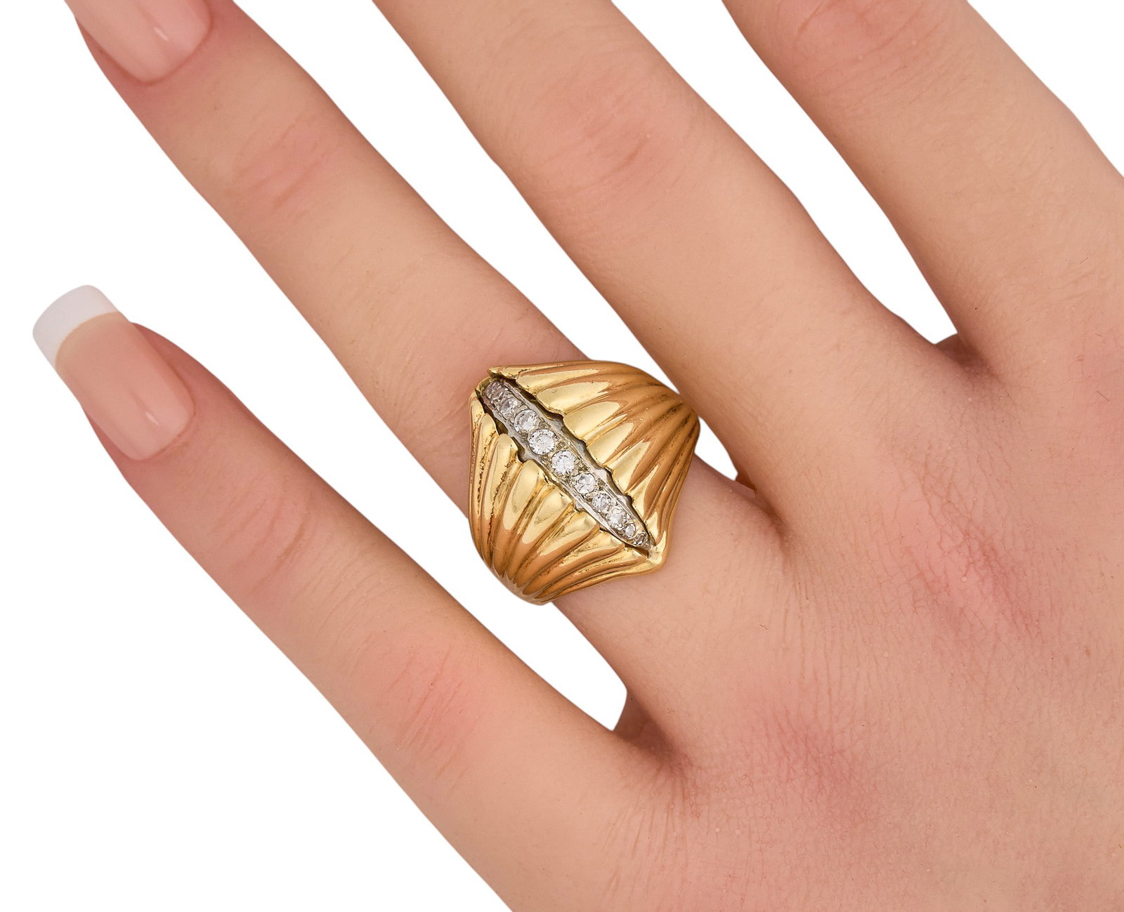 14K Dome Diamond Ring - 2