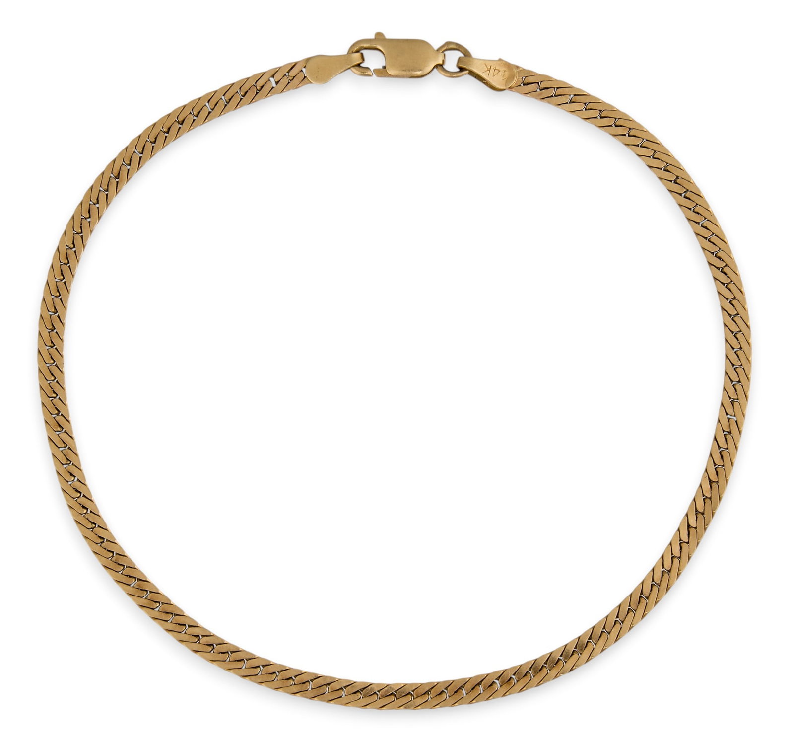 14K Herringbone Bracelet: 14K yellow gold herringbone chain bracelet, marked "14K" near clasp Length: 8 in. Total weight: 5.07 g Provenance: Property from an estate collection at a home in the Lincoln Heights
