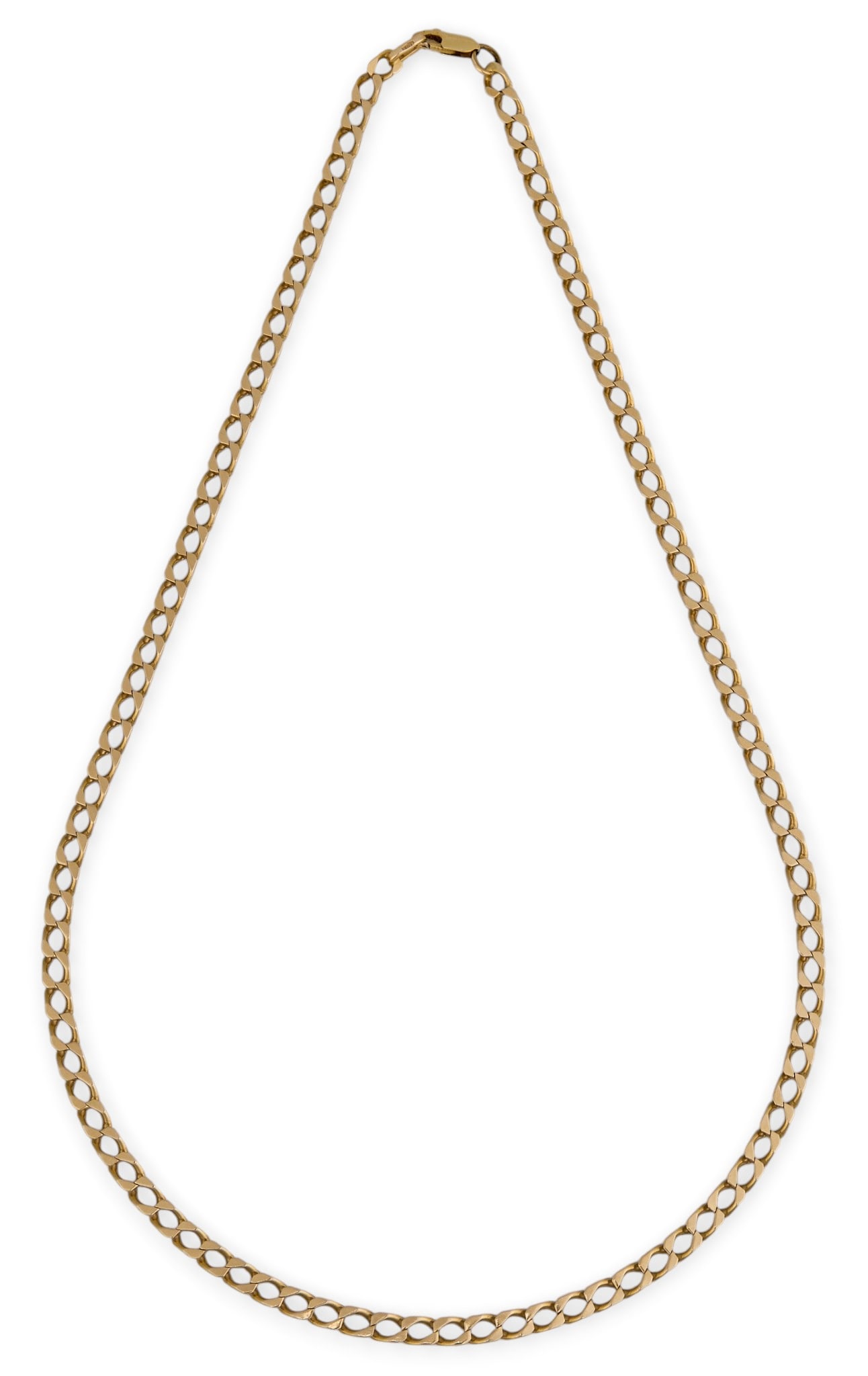 14K Chain Link Necklace: 14K yellow gold curb link chain, marked "14KT" to clasp Length: 21 in. Total weight: 19.9 g Provenance: Property