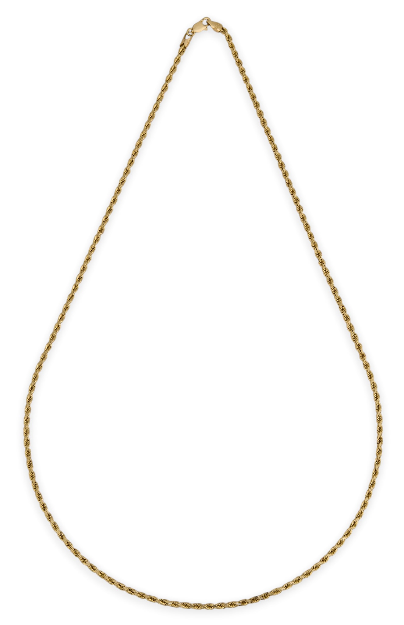 14K Rope Twist Chain Necklace: 14K yellow gold rope twist chain necklace, marked "14K" to clasp Length: 20 in. Total weight: 9.7 g Provenance: