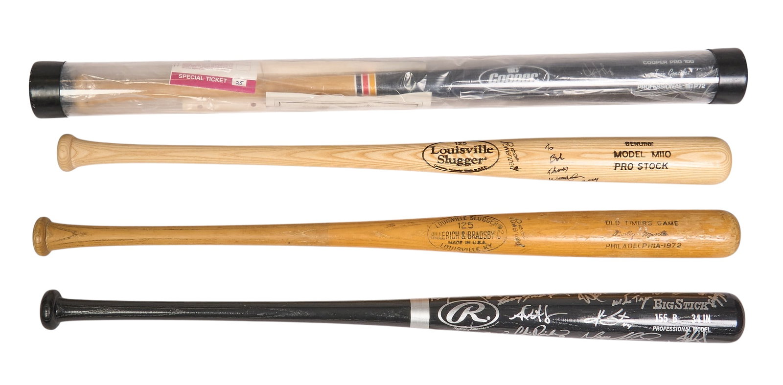 (4) Baseball Bats: Four baseball bats, includes: Ken Griffey, Jr. signed baseball bat 2004 signed and personally inscribed baseball bat Juana Gonzalez signed baseball bat Mickey Mantle Old Timer's Game,