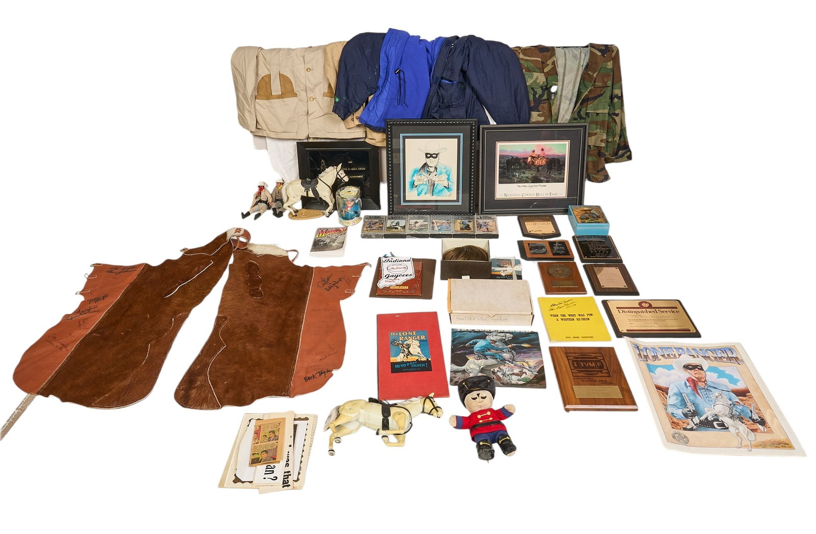 Collection of Clayton Moore Memorabilia: Collection of memorabilia relating to American actor Clayton Moore (1914-1999), best known for playing the fictional character the Lone Ranger from September 1949 to 1952, and then again from