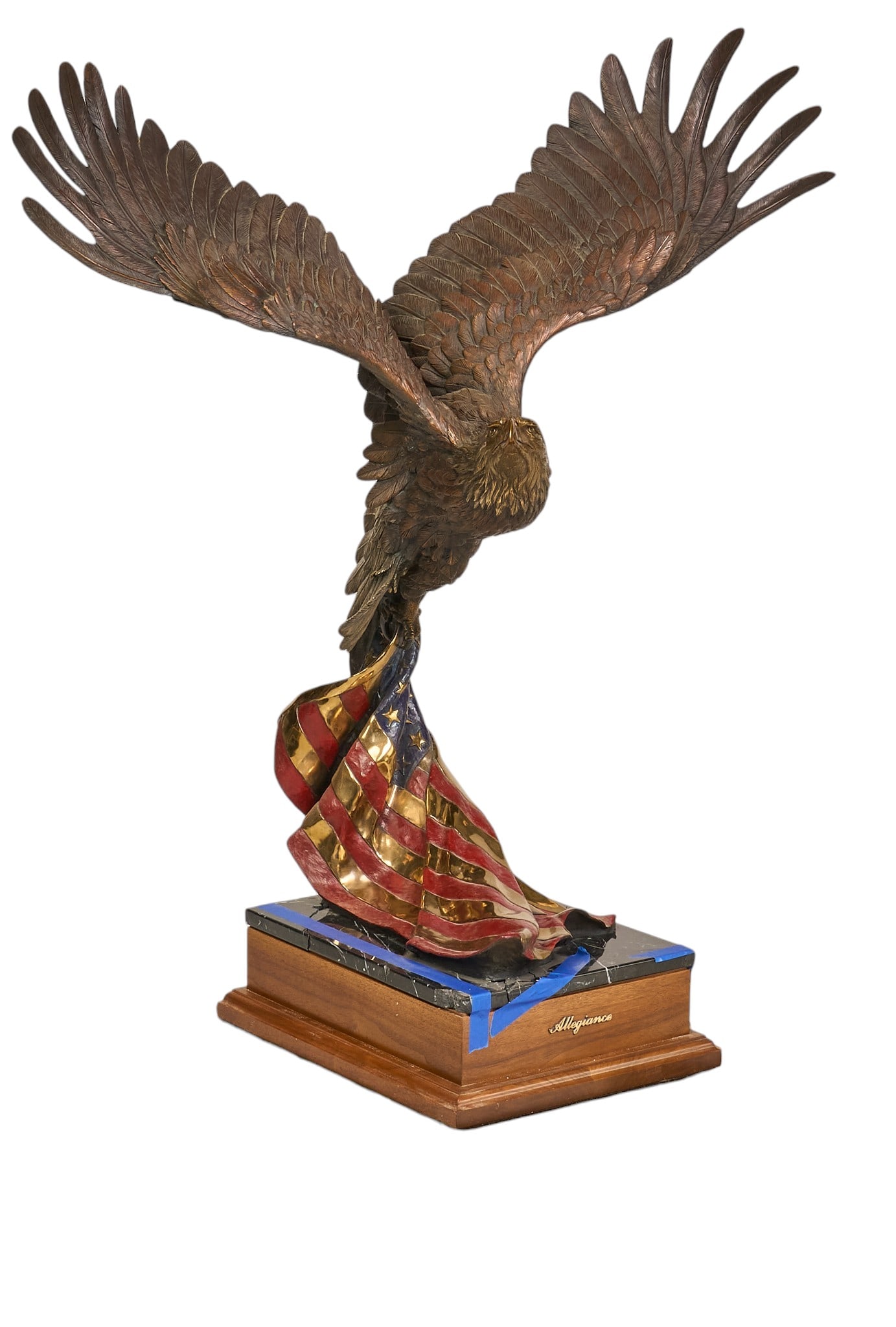 Dr. Robert Taylor, "Allegiance II": Dr. Robert R. Taylor (Colorado / Texas, 1951-2024), "Allegiance II", artist-cast bronze sculpture on stone and wooden base, incised signature, edition number 84/95, and date, 1991 