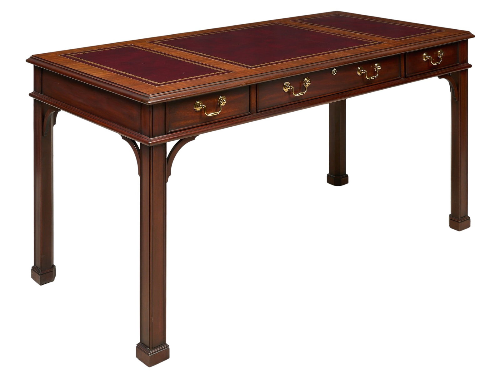 Henkel Moore, Leather Top Desk: Henkel Moore (Winchester, Virginia) desk with leather top and drawer storage height 31 in. x width 60 in. x depth 30 in. Provenance: Property from the Estate of Robert A. "Bob" Funk Sr. - tr