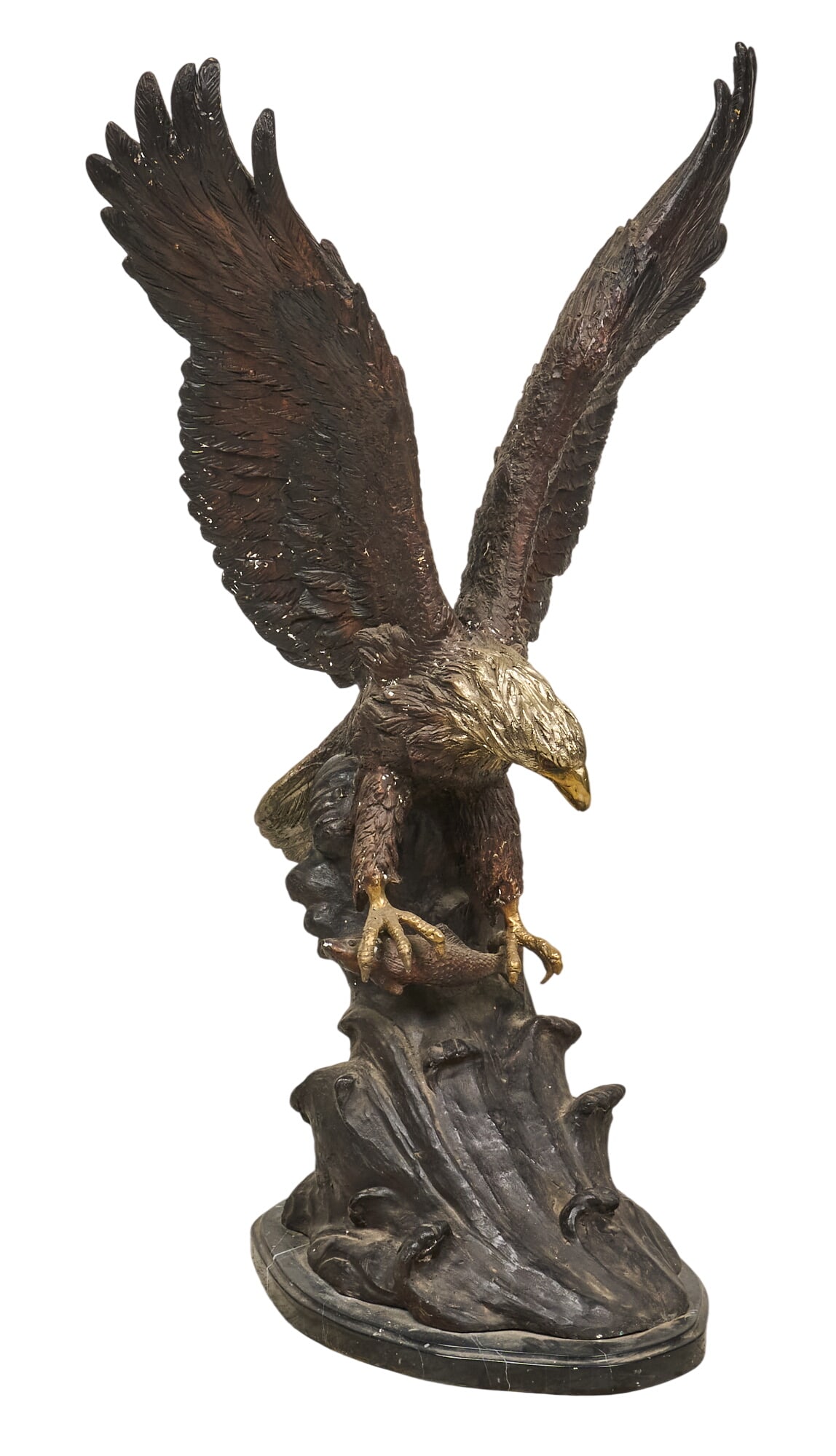 Bronze Eagle Statue: Bronze eagle statue height 43 in. x width 26 in. x depth 23 in. Provenance: Property from a home in Yorktown, Texas