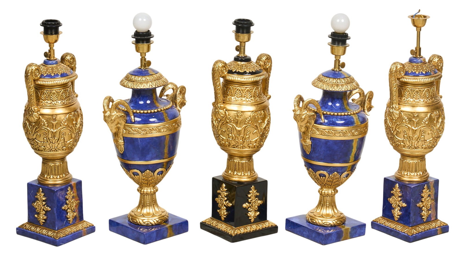(5) Classical Style Lamps: Collection of five Classical style lamps height 22.5 in. x width 10 in. x depth 16 in. / largest Provenance: Property from the Estate of Robert A. "Bob" Funk Sr. - trailblazing American