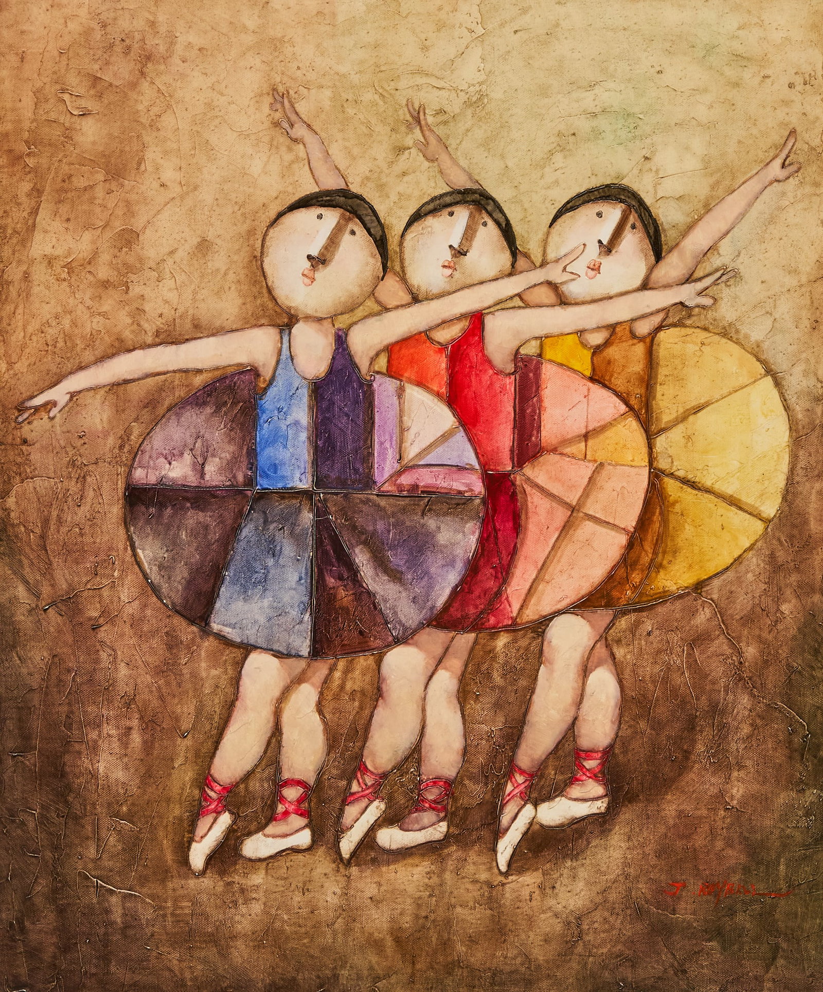 Joyce Roybal, Three Ballerinas: Joyce Roybal (New York / France, Italy, b. 1955), three ballerinas, oil on canvas, signed lower right sight: 24 x 20 in., frame: 34.5 x 30.5 in. Provenance: Property from a home in The Dominion, San