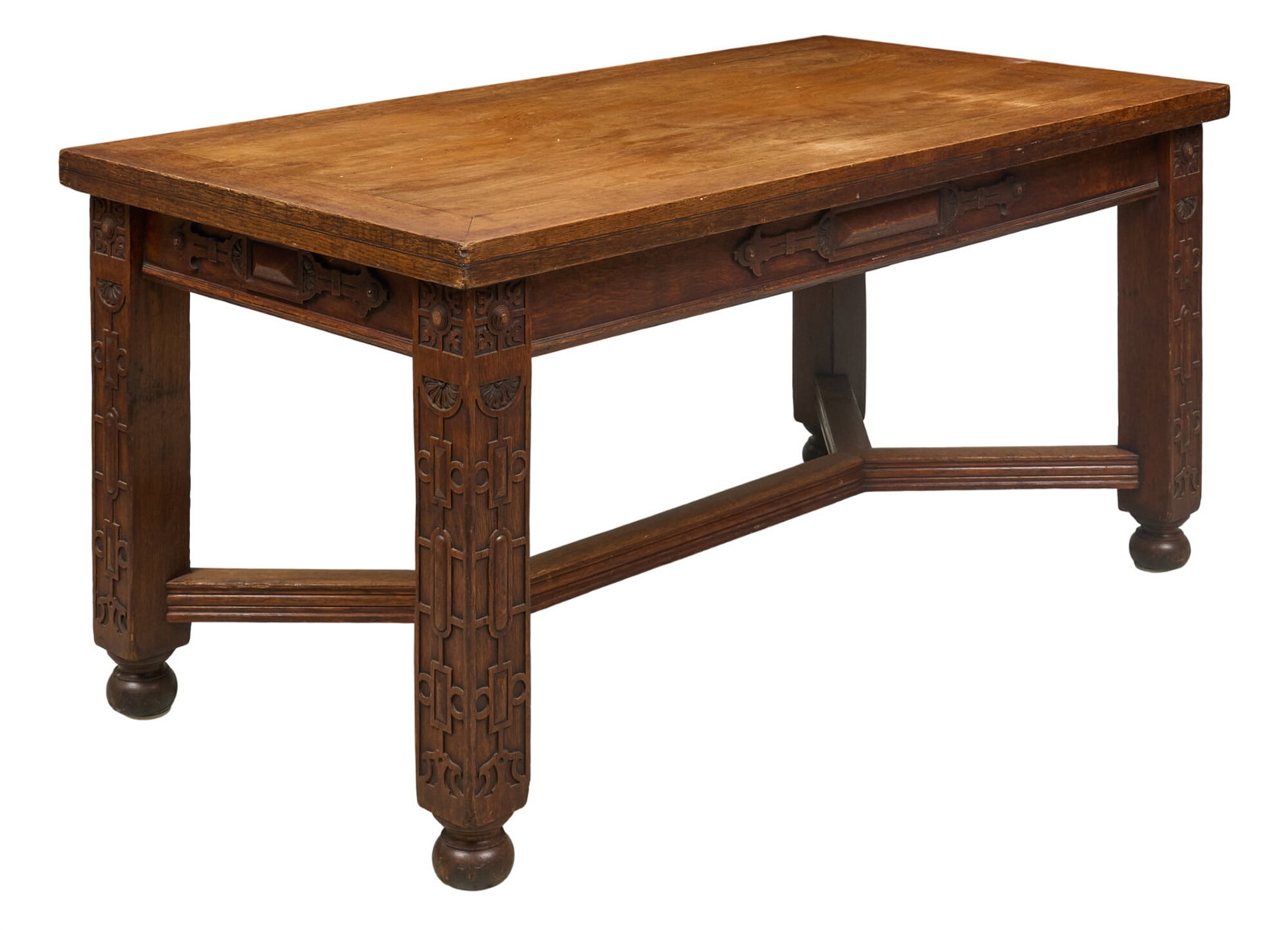 Small Mexican Dining Table: Small wooden Mexican dining table with carved legs and one drawer height 30.5 in. x width 63 in. x depth 30 in. Provenance: Property from the Estate of Robert A. "Bob" Funk Sr. -