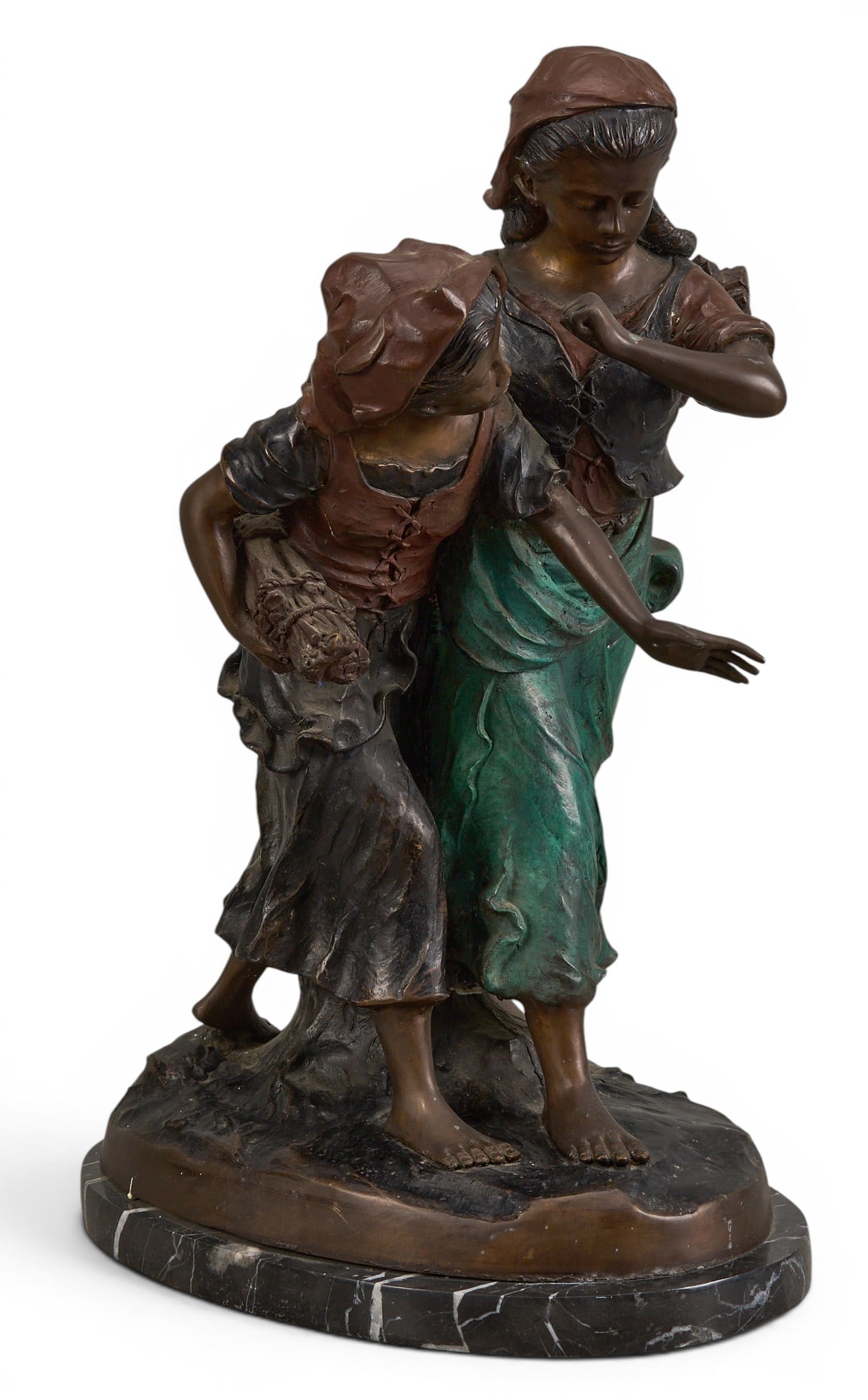 Bronze Sculpture of Two Children: Bronze recast sculpture depicting two children, signed "C. Vachon" height 23.5 in. x width 11 in. x depth 16.5 in. Provenance: Property from a home in Yorktown, Texas 
