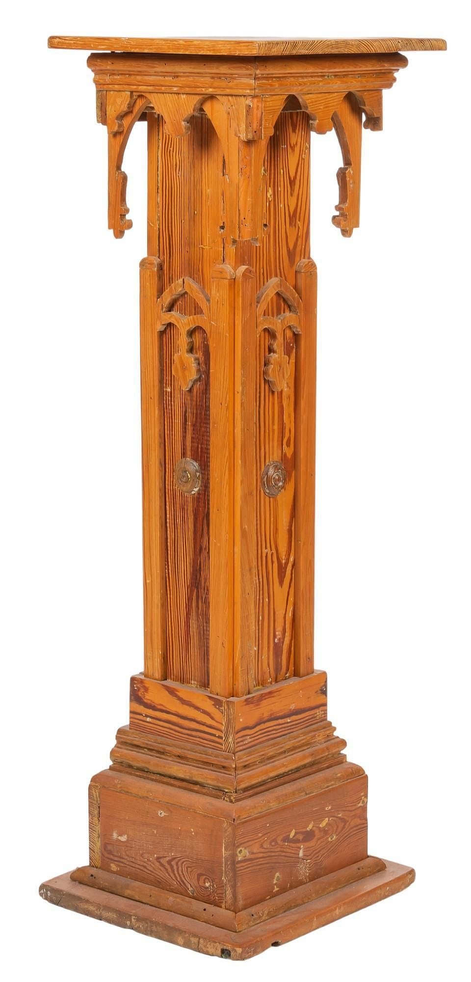 University Of The Incarnate Word Chapel Pedestal: Carved pedestal from the chapel at the University of the Incarnate Word (San Antonio, Texas) height 50 in. x width 15.5 in. x depth 16 in. Provenance: Property from a home in San Antonio, Texas