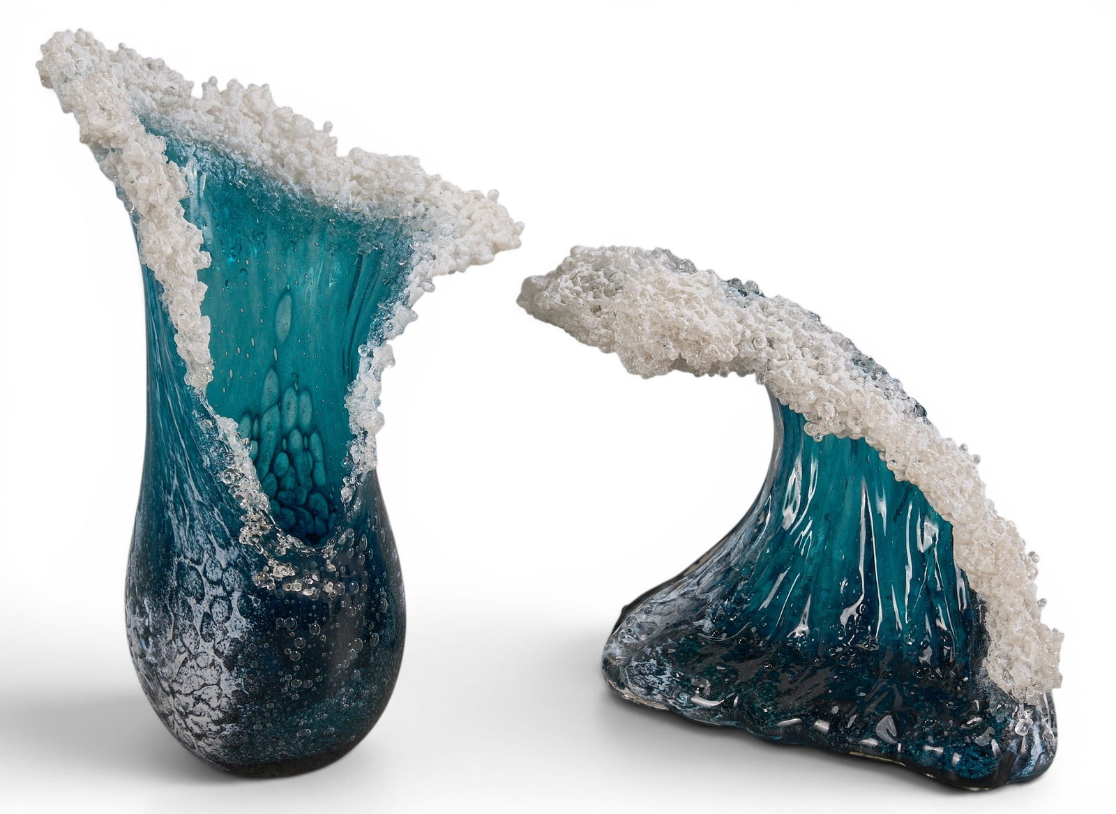 (2) Paul Desomma and Marsha Blaker Wave Sculptures: Two Paul Desomma and Marsha Blaker glass wave sculptures, each signed and dated 2012 on underside height 14 in. x width 8.5 in. x depth 6 in. / largest Provenance: Property from the Estate