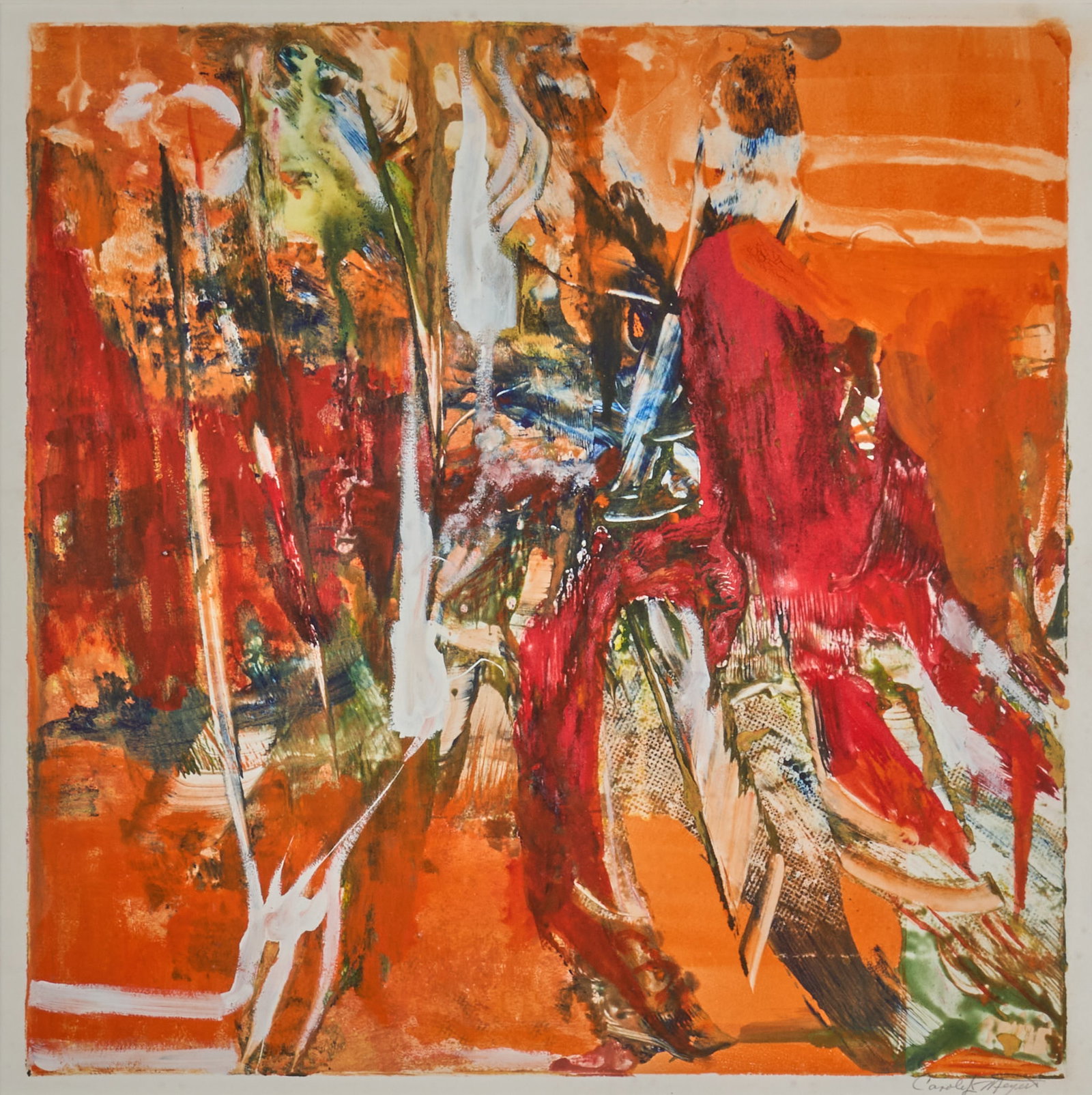 Carole Myers, "Waves of Angst": Carole K. Myers (Amer., 1934-2017), "Waves of Angst", monotype (1 of 1 printing process), signed in margin at lower right sight: 20.5 x 20.5 in., frame: 28 x 28.5 in. Provenance: