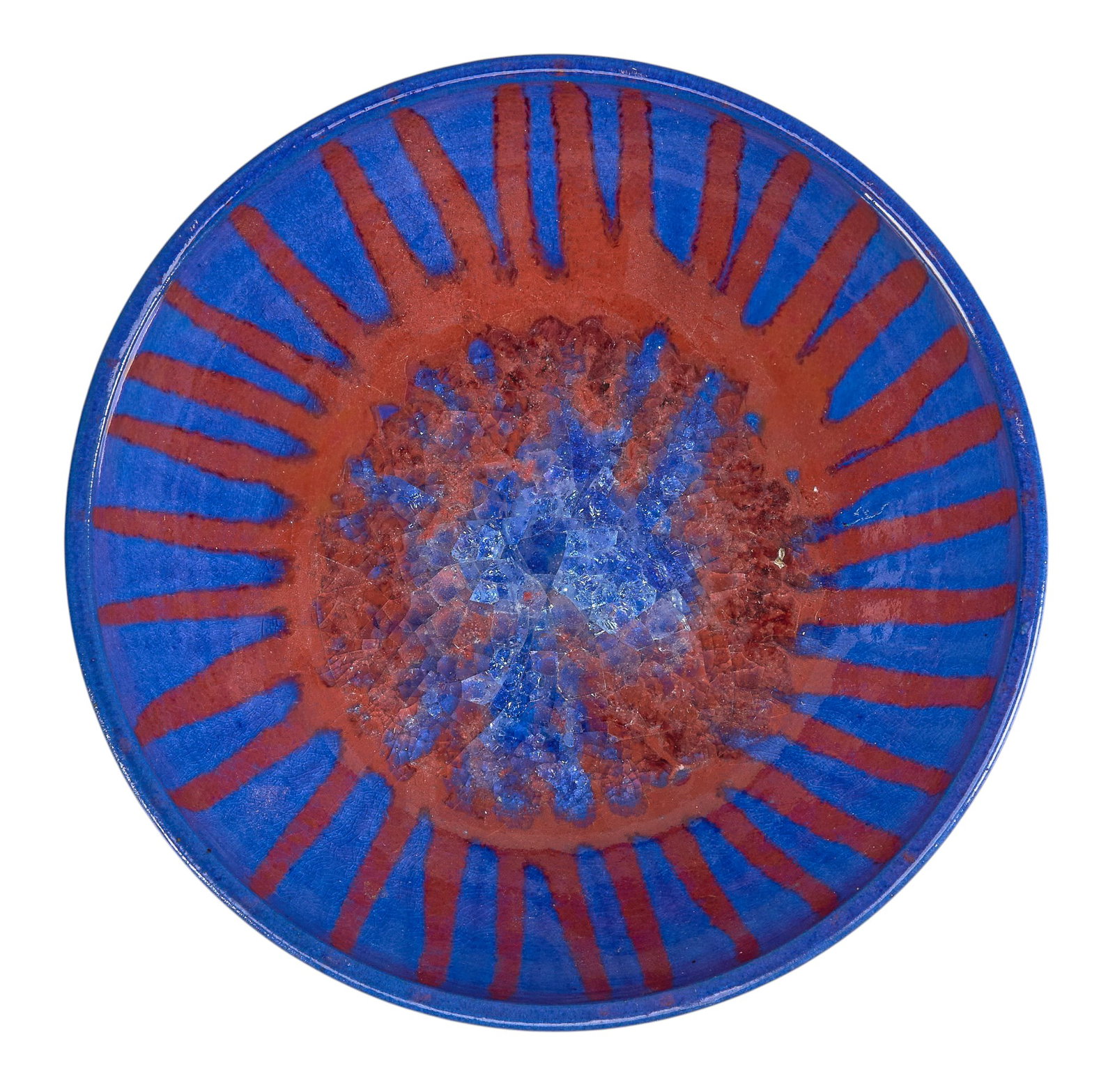 Harding Black, Red and Blue Bowl, 1997: Harding Black (San Antonio, Texas, 1912-2004), red and blue drip motif bowl, glazed and fired ceramic, incised signature and date on the underside, 1997 height 2 in. x 6.75 in. diameter
