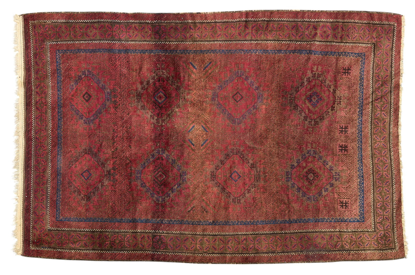Hand-knotted Turkman Rug, 9ft. 6 in. x 6 ft. 2 in.: Hand-knotted Turkman rug 9ft. 6 in. x 6 ft. 2 in. Condition: color fading