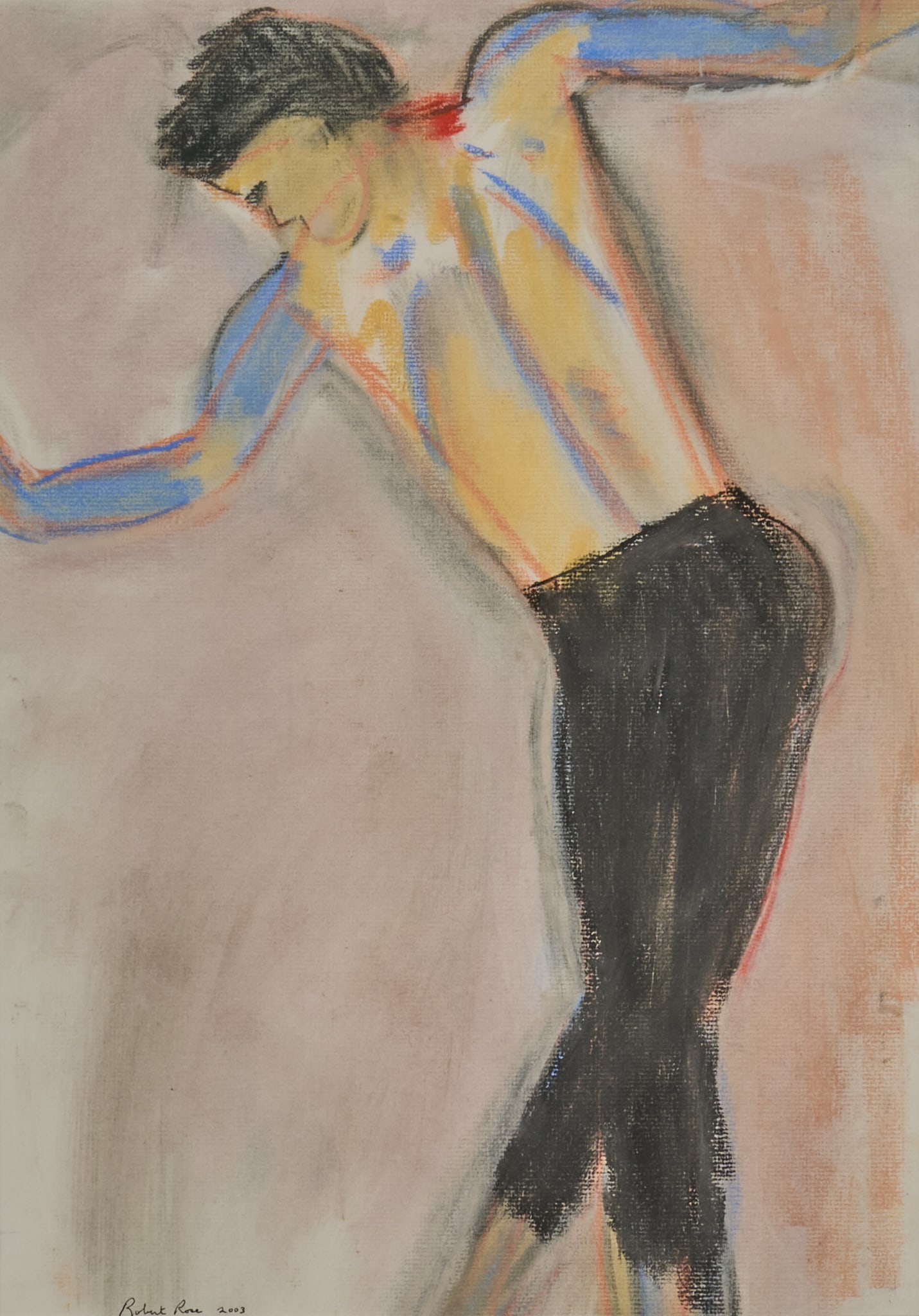 Robert Rose, Male Dancer: Robert Rose (Amer., b. 20th C.), standing male figure, watercolor and pastel on paper, signed and dated lower left, 2003 sight: 20 x 14 in., frame: 29.5 x 23.5 in. Provenance:
