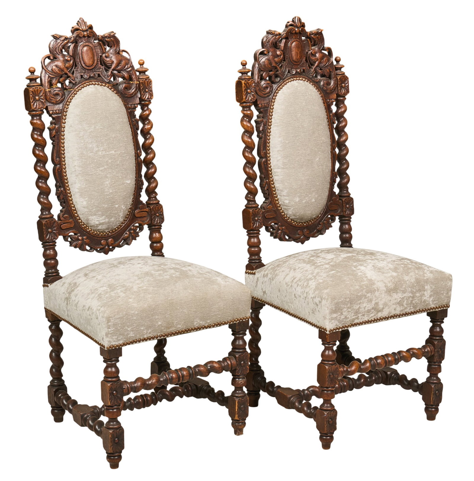 Pair of French Renaissance Style Barley Twist Chairs (1 of 6)