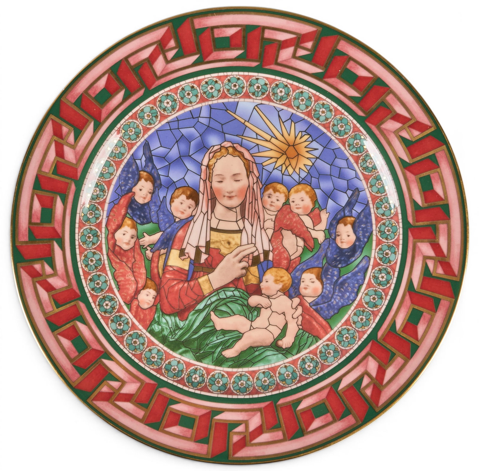 Rosenthal Versace "God is Born" Plate: Versace Christmas plate by Rosenthal, titled "God is Born", circa 2001, marked to reverse diameter 12 in. Provenance: Property from a home in San Antonio, Texas