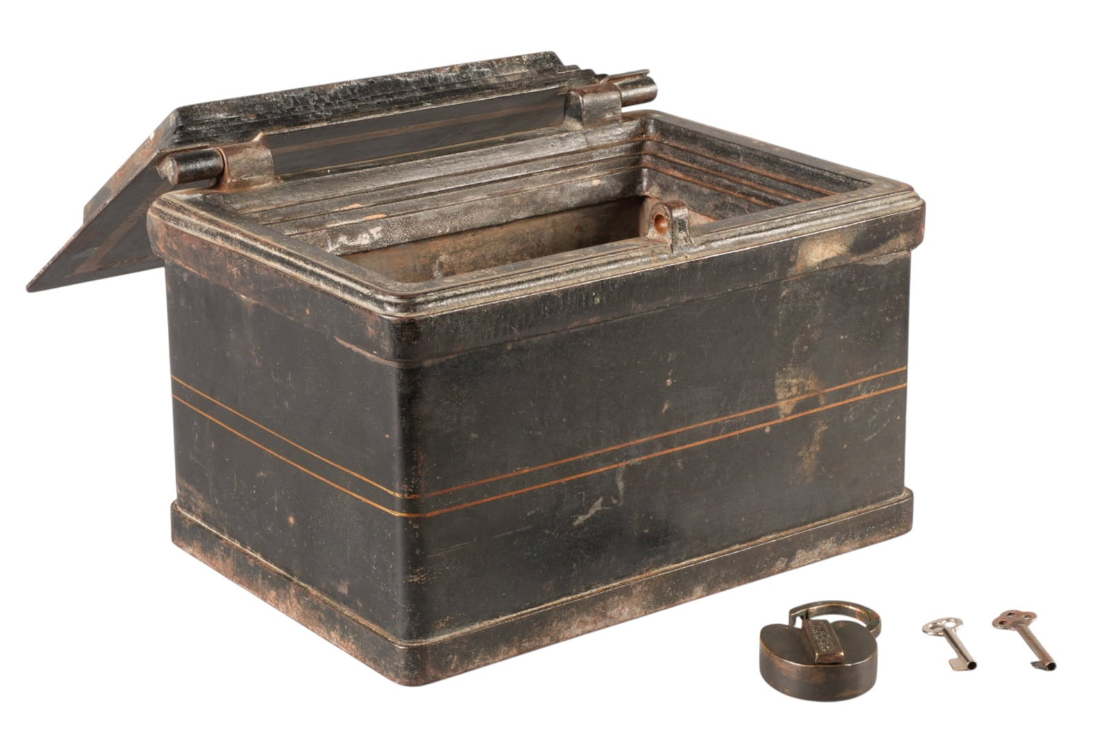 Wells Fargo Iron Lock Box: Wells Fargo iron lock box, with lock and key, circa 19th century height 7.5 in. x width 13 in. x depth 9 in.