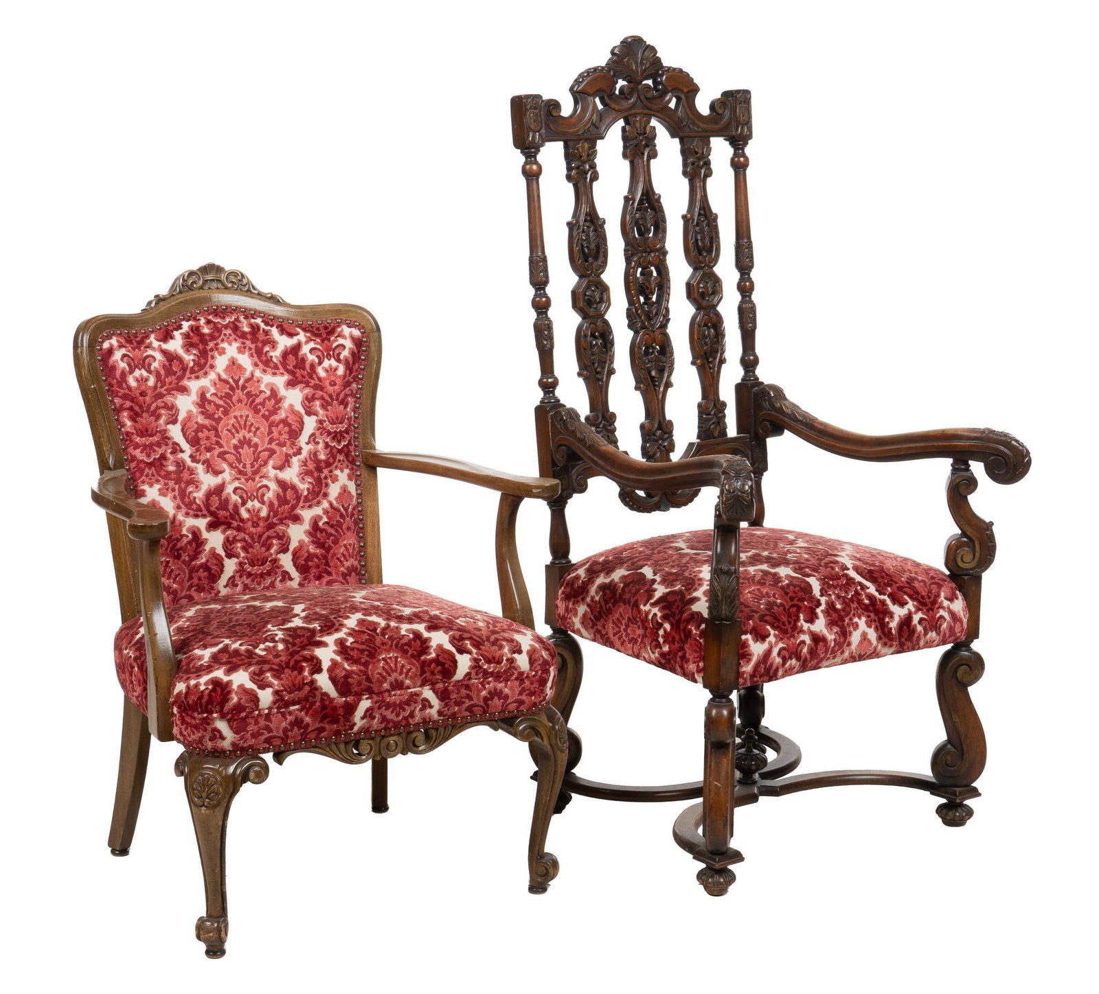 (2) Velvet Upholstered Armchairs: Two armchairs with matching velvet upholstery height 55 in. x width 29 in. x depth 26 in. / largest Provenance: Property from a home in San Antonio, Texas