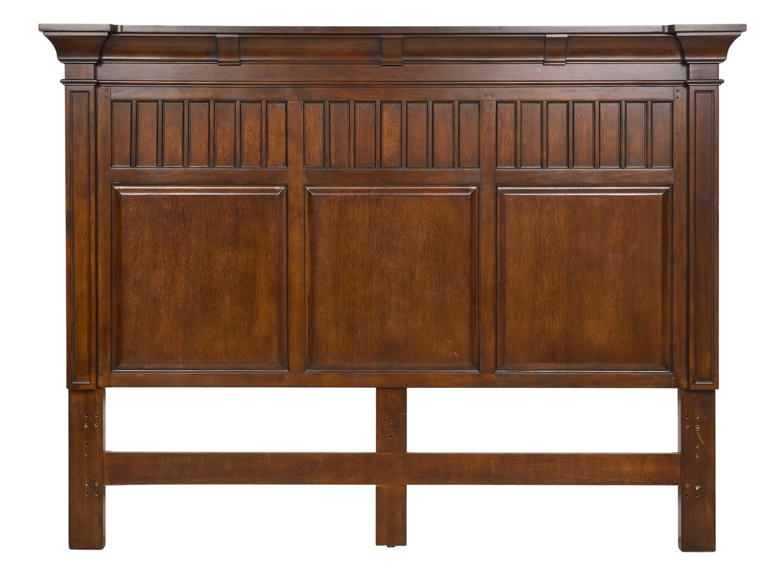 Carved Headboard: Carved headboard, in geometric design with crown height 67 in. x width 88.5 in. x depth 5 in. Provenance: Property from the Estate of Robert A. "Bob" Funk Sr. - trailblazing American