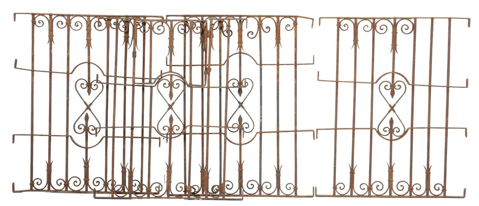 (4) Vintage Iron Gates: Collection of four vintage iron gates featuring scroll work height 42 in. x width 35 in. x depth 1 1/2 in. / each Provenance: Property from a home in San Antonio, Texas